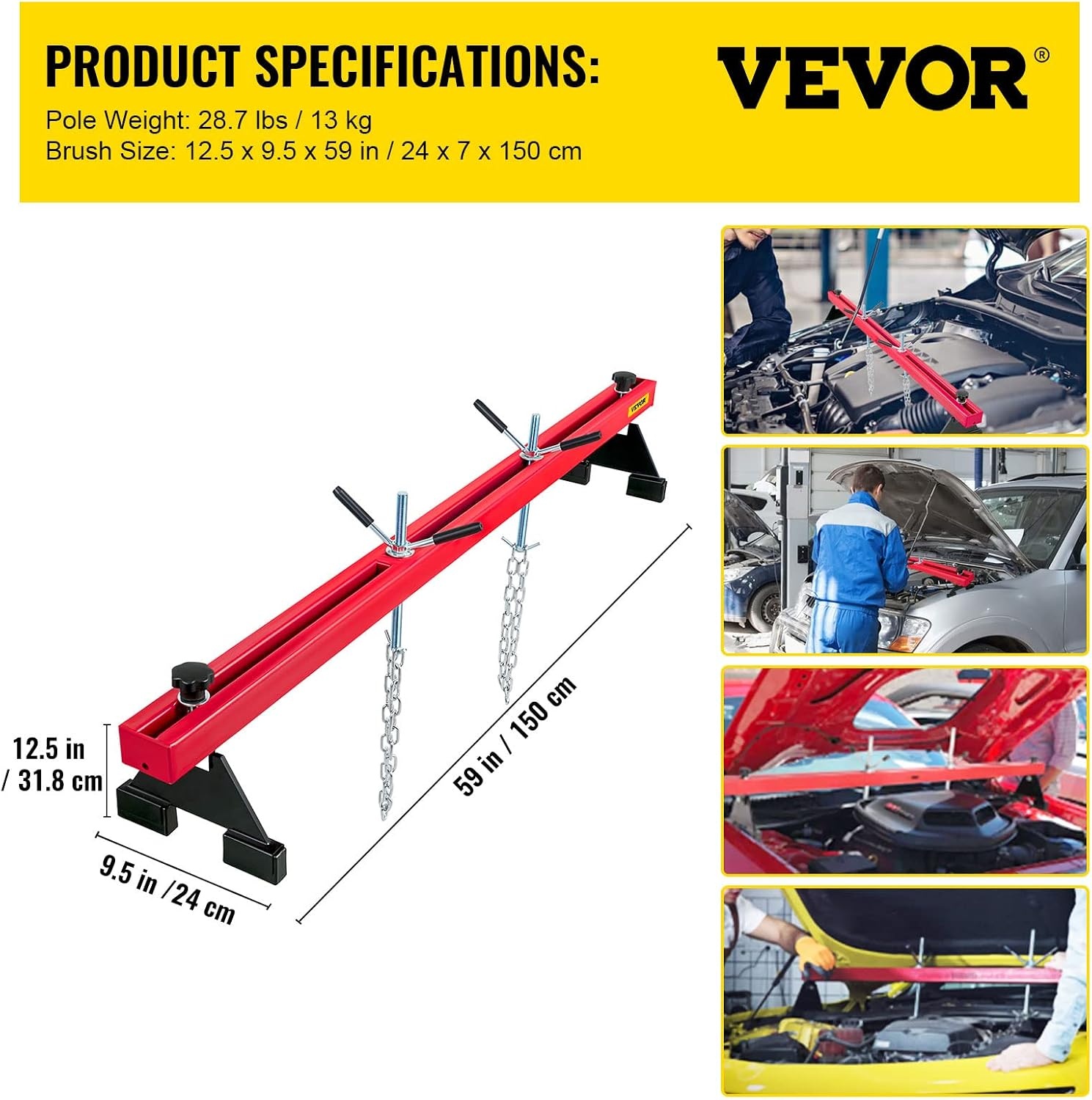 image:imageVEVOR Engine Support Bar 1100 Lbs Capacity Engine Transverse Bar Engine Hoist 2 Point Lift Holder Hoist Dual Hooks Engine Hoist Keeps Engine Stable for Home Garages amp Auto Repair Shop