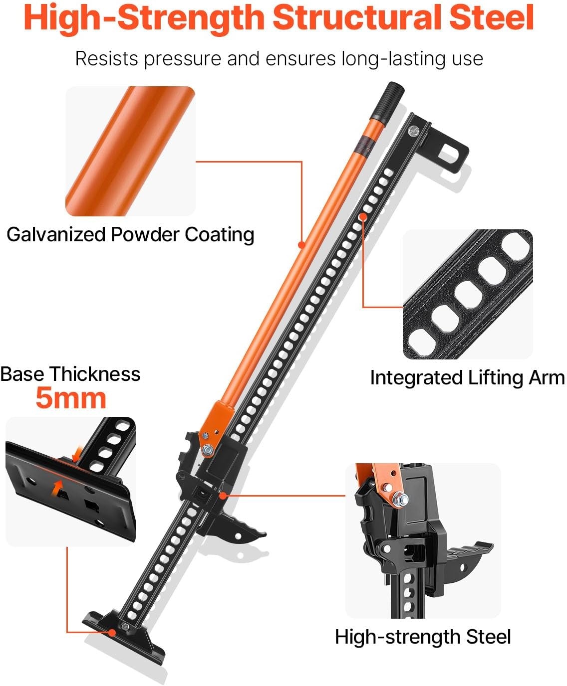 image:imageVEVOR Farm Jack 60inch 7000 lbs Capacity Ratcheting Off Road Jeep Jack for Tractor Truck SUV Bumper Lift Orange452 x 708 x 4822