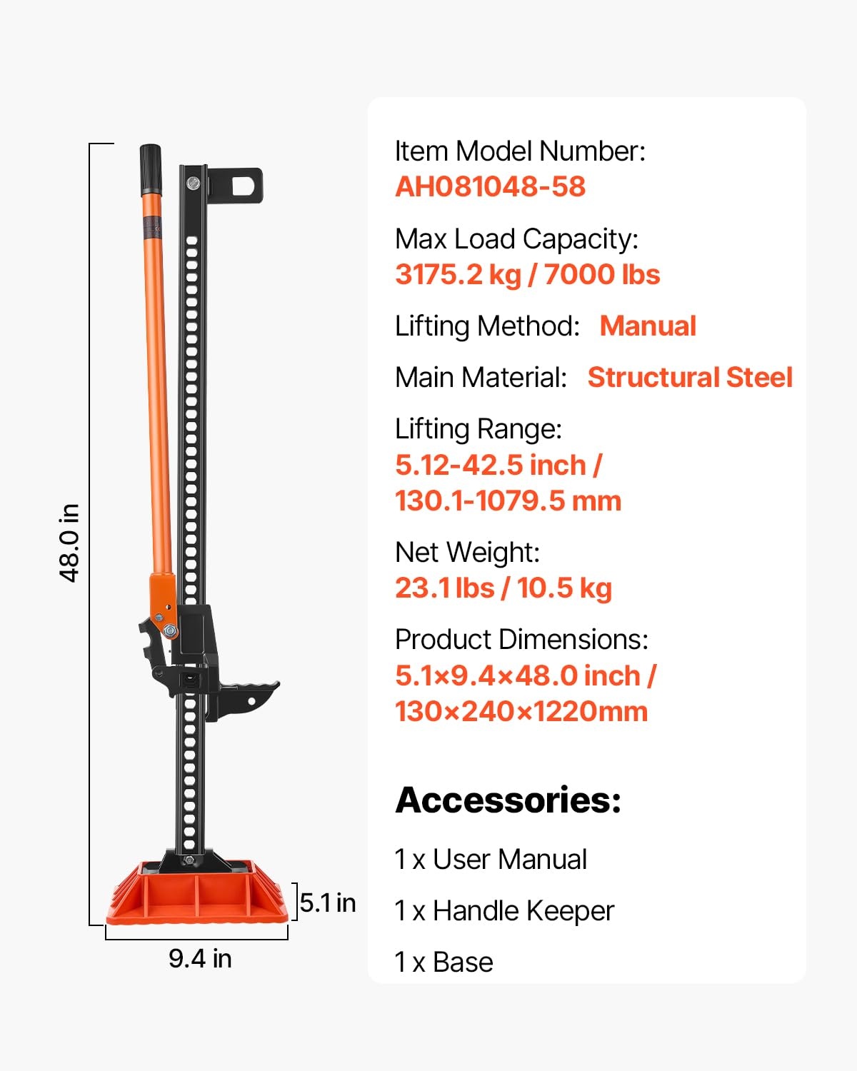 image:imageVEVOR Farm Jack with Base 48 Utility High Lift Farm Jack 318 Ton 7000 lbs Capacity Ratcheting Off Road Utility Jacks HeavyDuty Lift Jacks with 512425 Lifting Range for Tractor TruckSUV48 inch with Base