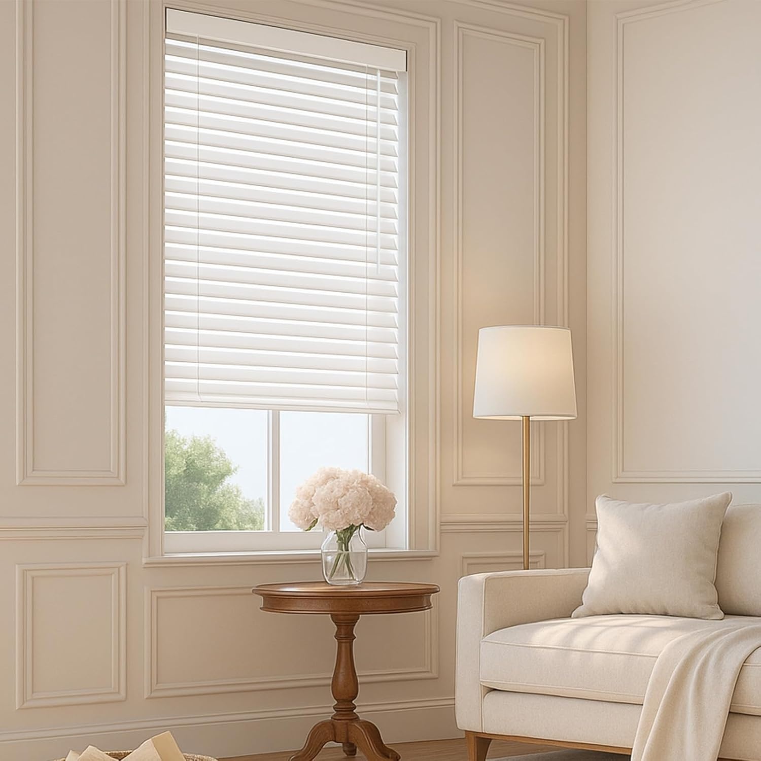 image:imageVEVOR Faux Wood Blinds 2 Slat 345 W x 60 H Cordless Window Blinds and Shades with Decorative Board Easy to Clean and Simple Light Adjustment for Room Darkening Home Interior Windows White