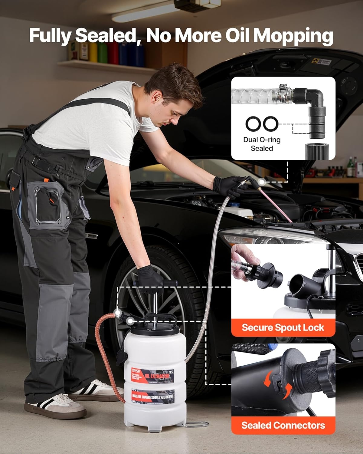 image:imageVEVOR Fluid Extractor 95 L Capacity Manual Vacuum Oil Extractor Pump with 59 in Long Horse amp Three 47 in Extension Tubes Oil Change Pump with HDPE Tank for Cars Lawn Mowers Boats Motorcycles