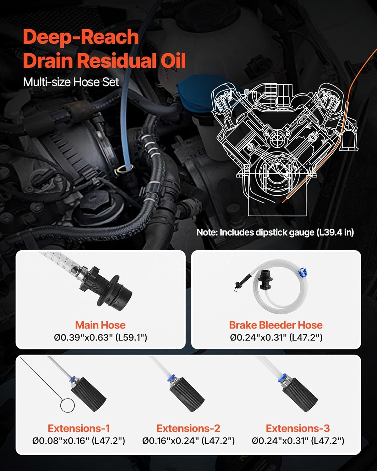 image:imageVEVOR Fluid Extractor 95 L Capacity Manual Vacuum Oil Extractor Pump with 59 in Long Horse amp Three 47 in Extension Tubes Oil Change Pump with HDPE Tank for Cars Lawn Mowers Boats Motorcycles