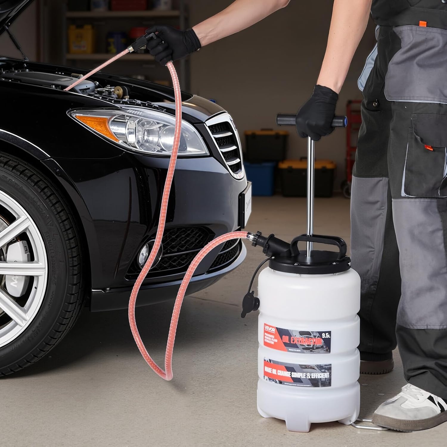 image:imageVEVOR Fluid Extractor 95 L Capacity Manual Vacuum Oil Extractor Pump with 59 in Long Horse amp Three 47 in Extension Tubes Oil Change Pump with HDPE Tank for Cars Lawn Mowers Boats Motorcycles