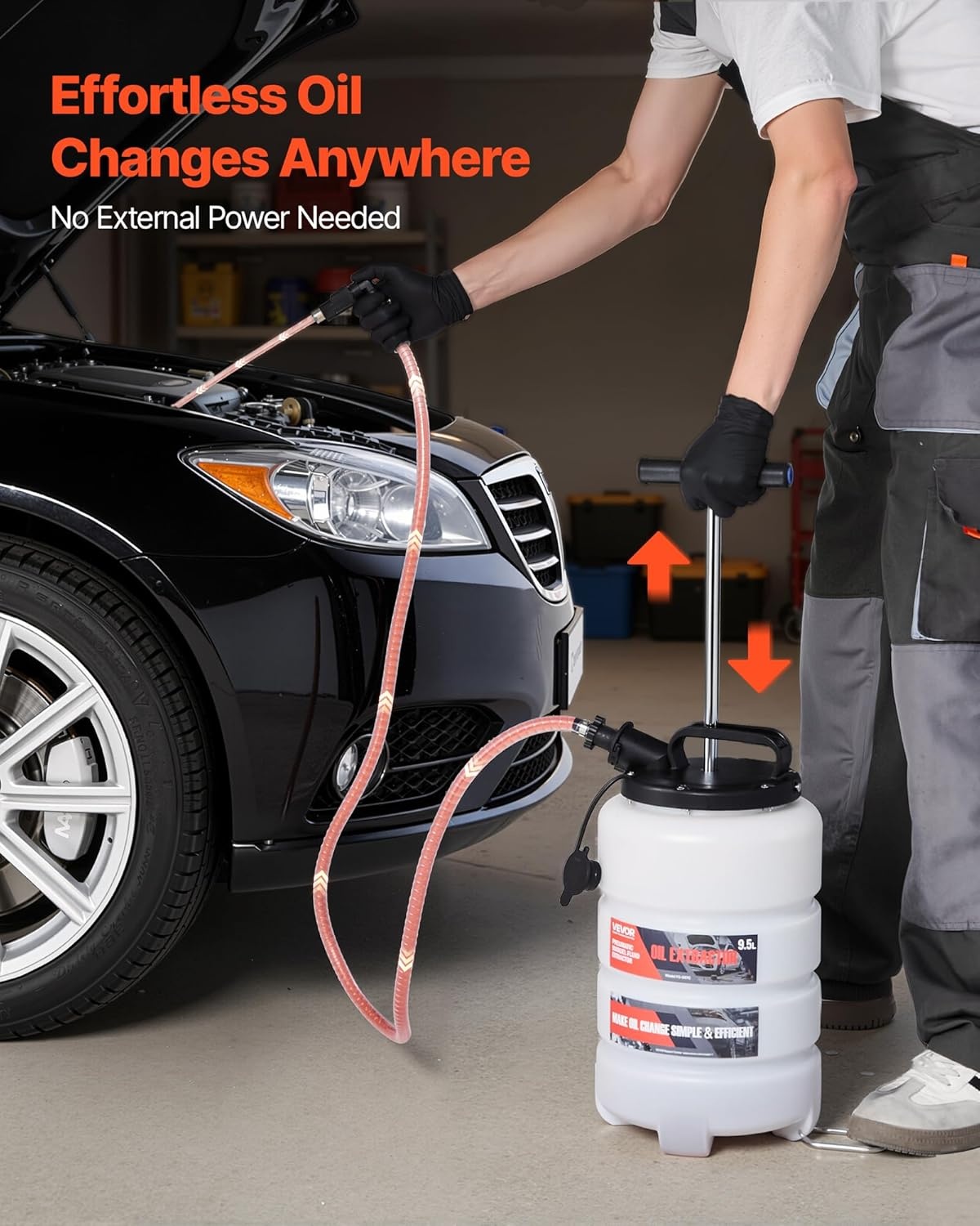 image:imageVEVOR Fluid Extractor 95 L Capacity Manual Vacuum Oil Extractor Pump with 59 in Long Horse amp Three 47 in Extension Tubes Oil Change Pump with HDPE Tank for Cars Lawn Mowers Boats Motorcycles
