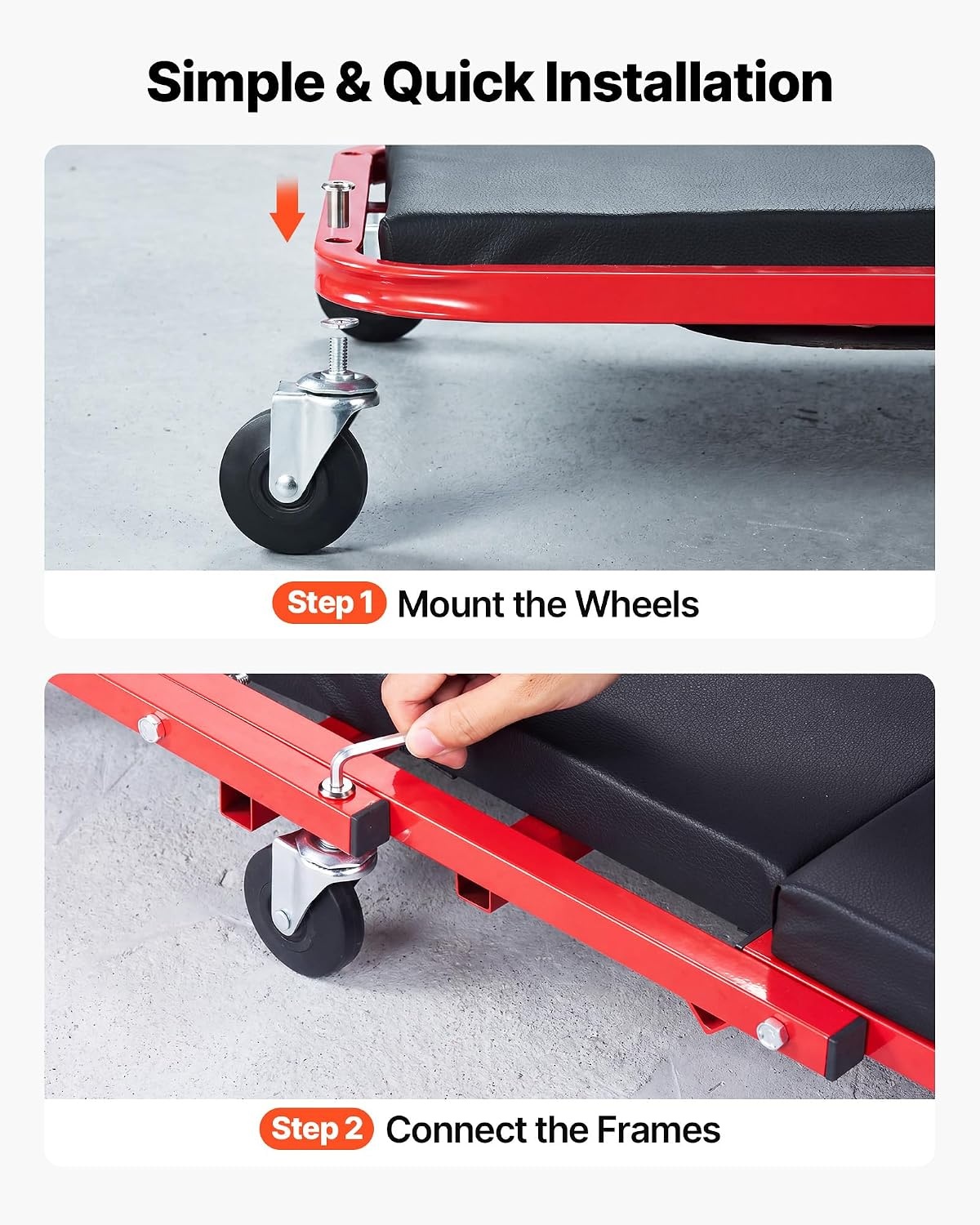 image:imageVEVOR Foldable Z Garage Creeper 40 in 450 lbs Load Capacity Rolling Folding Mechanic Creeper Stool with 6 Universal Wheels Padded Seat Steel Frame Lay Down or Sit Chair for Garage Shop or HomeRedBlack