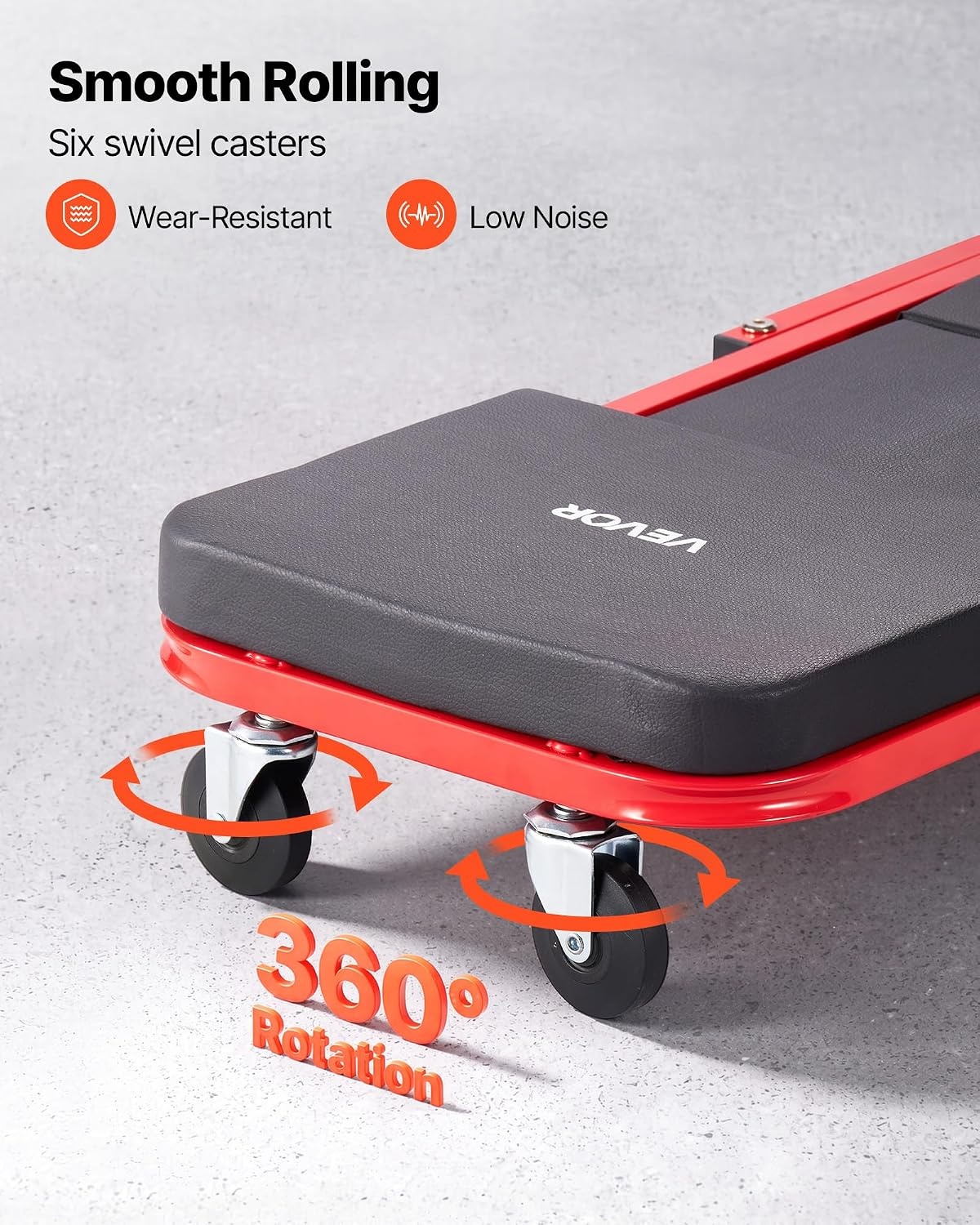 image:imageVEVOR Foldable Z Garage Creeper 40 in 450 lbs Load Capacity Rolling Folding Mechanic Creeper Stool with 6 Universal Wheels Padded Seat Steel Frame Lay Down or Sit Chair for Garage Shop or HomeRedBlack