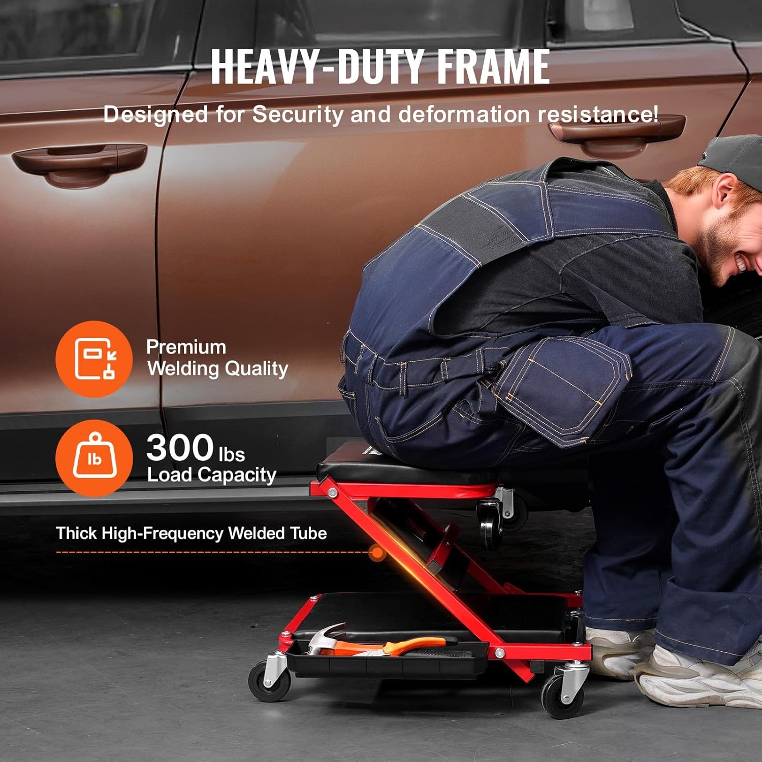 image:imageVEVOR Foldable Z Garage Creeper 40 in 450 lbs Load Capacity Rolling Folding Mechanic Creeper Stool with 6 Universal Wheels Padded Seat Steel Frame Lay Down or Sit Chair for Garage Shop or HomeRed