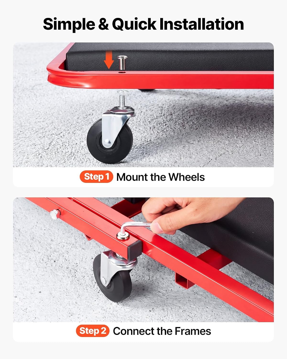image:imageVEVOR Foldable Z Garage Creeper 40 in 450 lbs Load Capacity Rolling Folding Mechanic Creeper Stool with 6 Universal Wheels Padded Seat Steel Frame Lay Down or Sit Chair for Garage Shop or HomeRedBlack