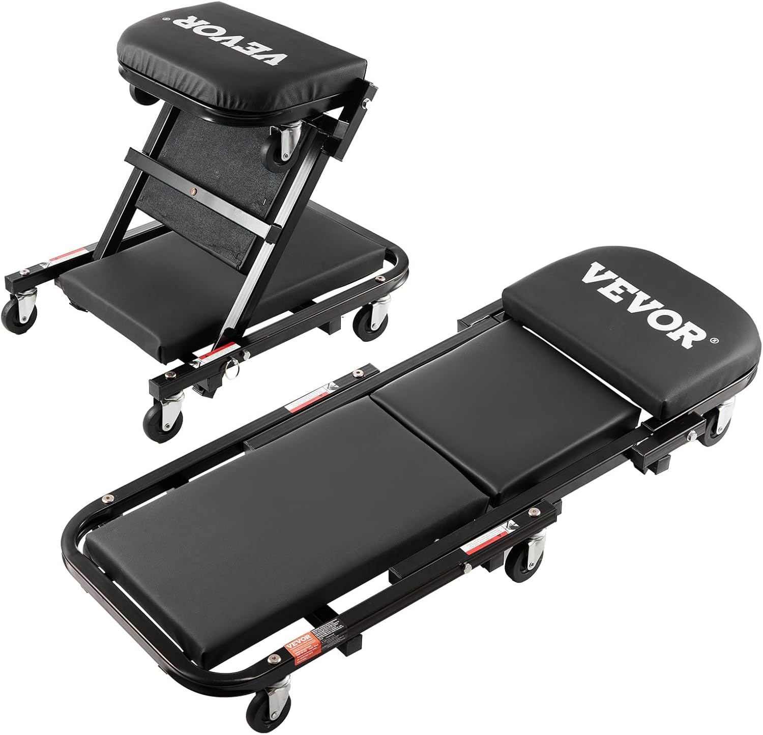 image:imageVEVOR Foldable Z Garage Creeper 40 in 450 lbs Load Capacity Rolling Folding Mechanic Creeper Stool with 6 Universal Wheels Padded Seat Steel Frame Lay Down or Sit Chair for Garage Shop or HomeBlack