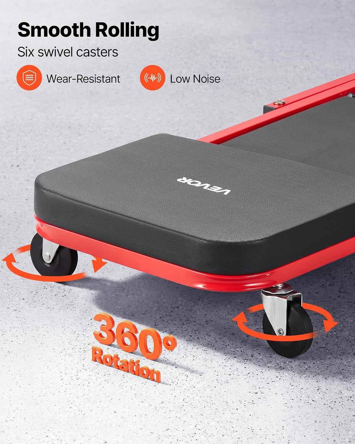 image:imageVEVOR Foldable Z Garage Creeper 40 in 450 lbs Load Capacity Rolling Folding Mechanic Creeper Stool with 6 Universal Wheels Padded Seat Steel Frame Lay Down or Sit Chair for Garage Shop or HomeRedBlack