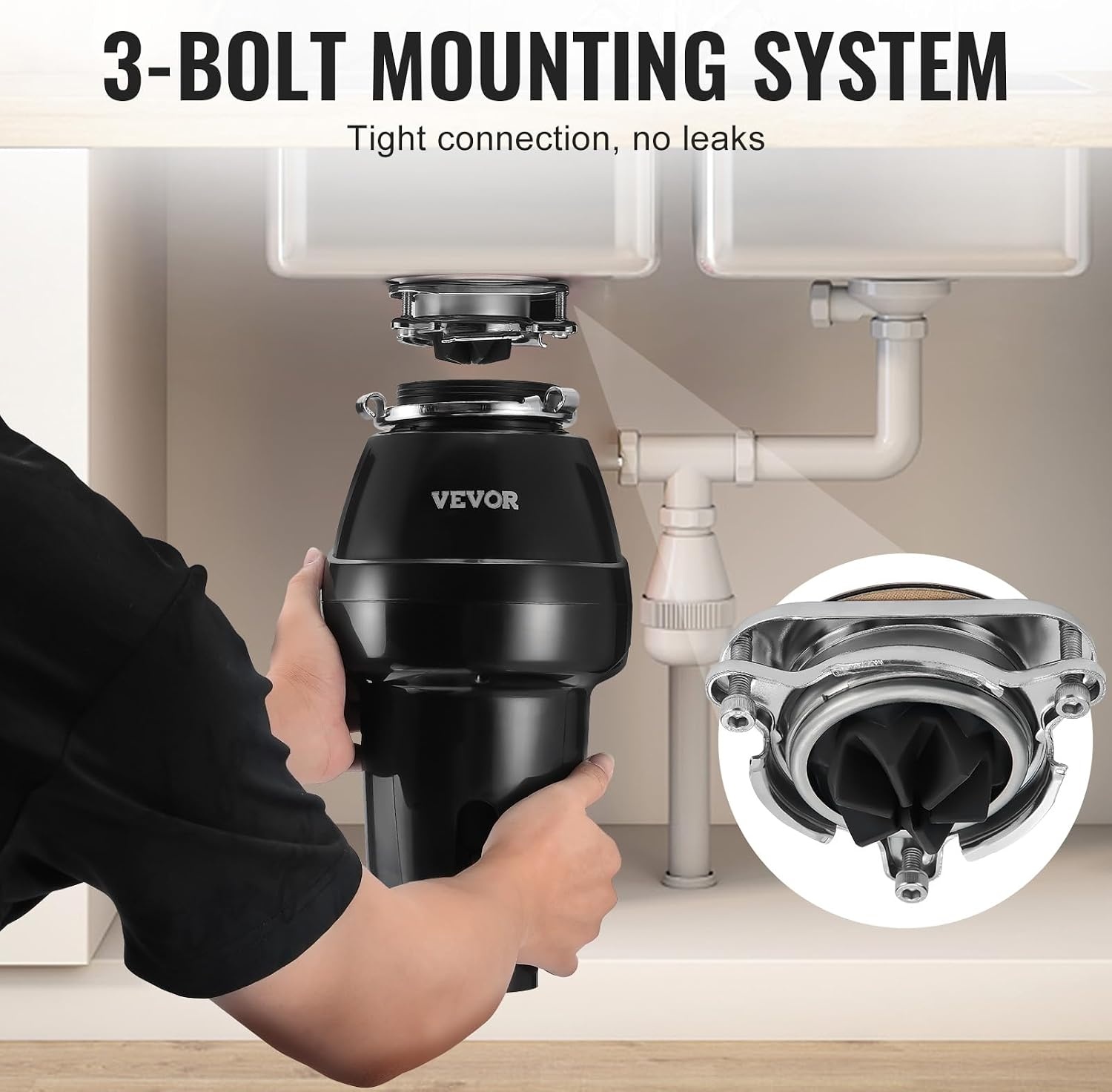 image:imageVEVOR Food Waste Garbage Disposal 34HP 1500RPM AC Motor Continuous Feed Kitchen Sink Garbage Disposer 3Bolt Mount Food Waste Grinding System with Splash Guard amp Power Cord for Kitchens34 HP 3260RPM