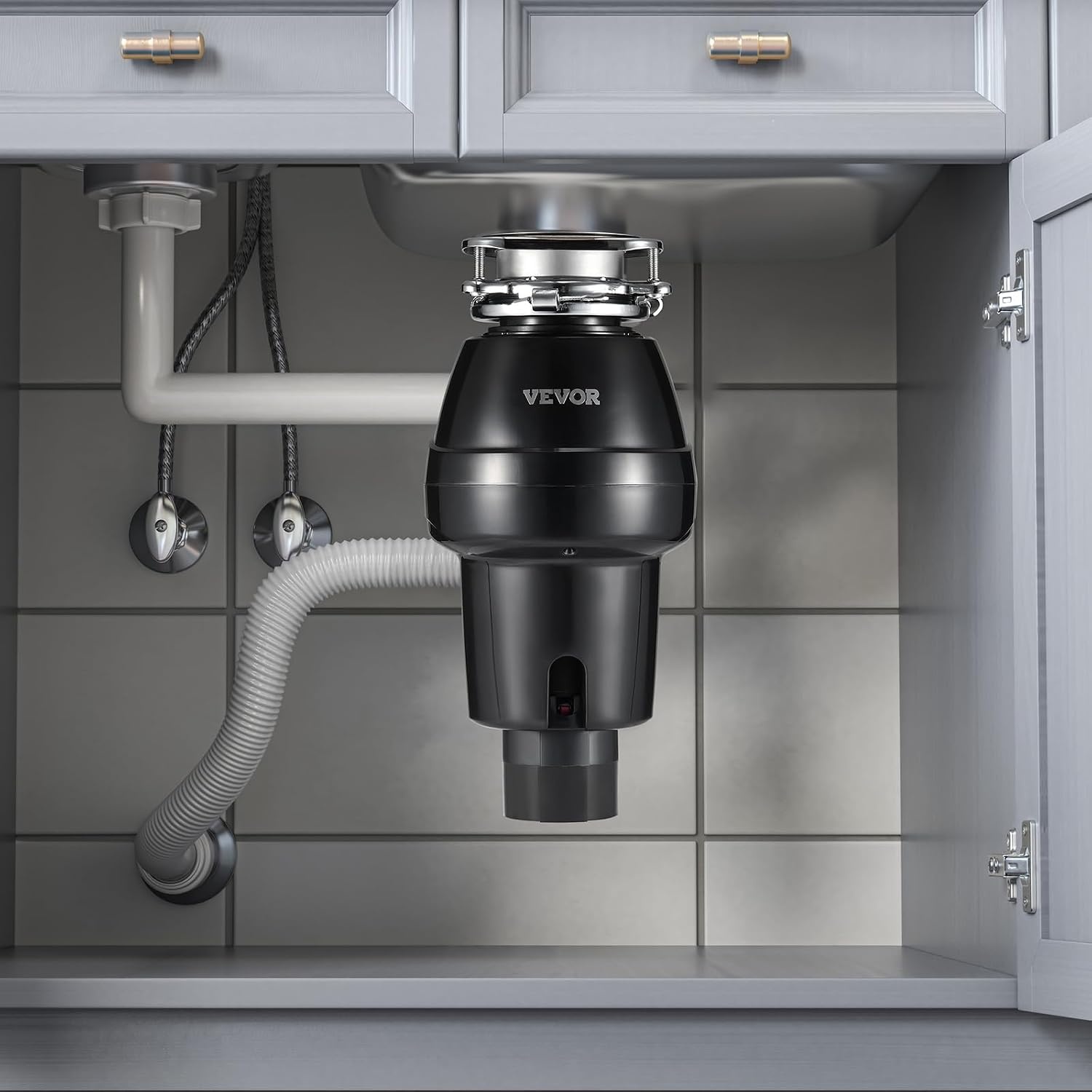 image:imageVEVOR Food Waste Garbage Disposal 34HP 1500RPM AC Motor Continuous Feed Kitchen Sink Garbage Disposer 3Bolt Mount Food Waste Grinding System with Splash Guard amp Power Cord for Kitchens34 HP 3260RPM
