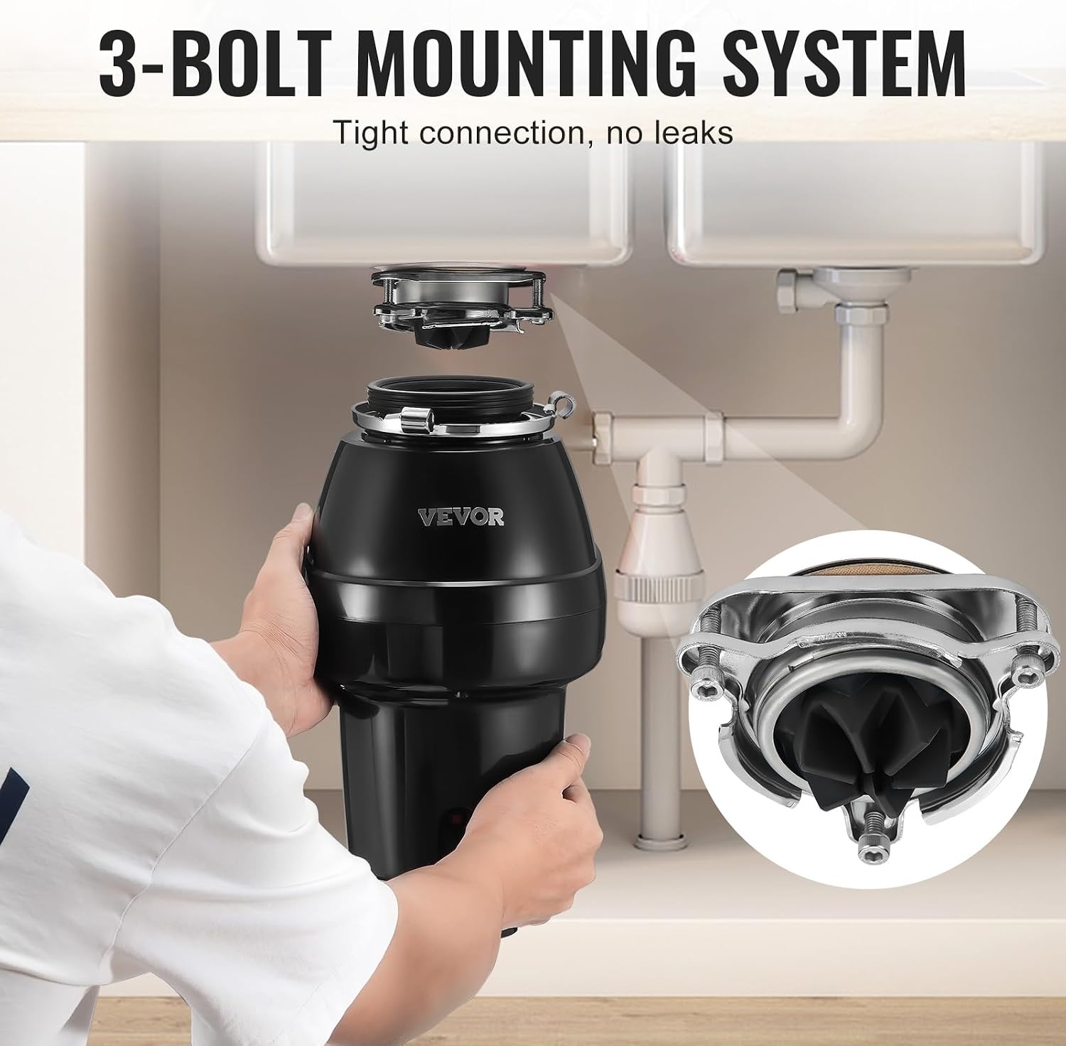 image:imageVEVOR Food Waste Garbage Disposal 34HP 1500RPM AC Motor Continuous Feed Kitchen Sink Garbage Disposer 3Bolt Mount Food Waste Grinding System with Splash Guard amp Power Cord for Kitchens12 HP 3450RPM