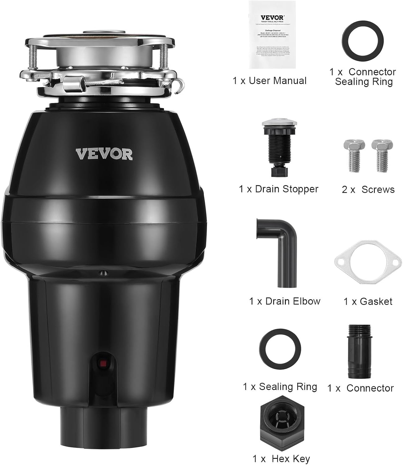 image:imageVEVOR Food Waste Garbage Disposal 34HP 1500RPM AC Motor Continuous Feed Kitchen Sink Garbage Disposer 3Bolt Mount Food Waste Grinding System with Splash Guard amp Power Cord for Kitchens12 HP 3450RPM