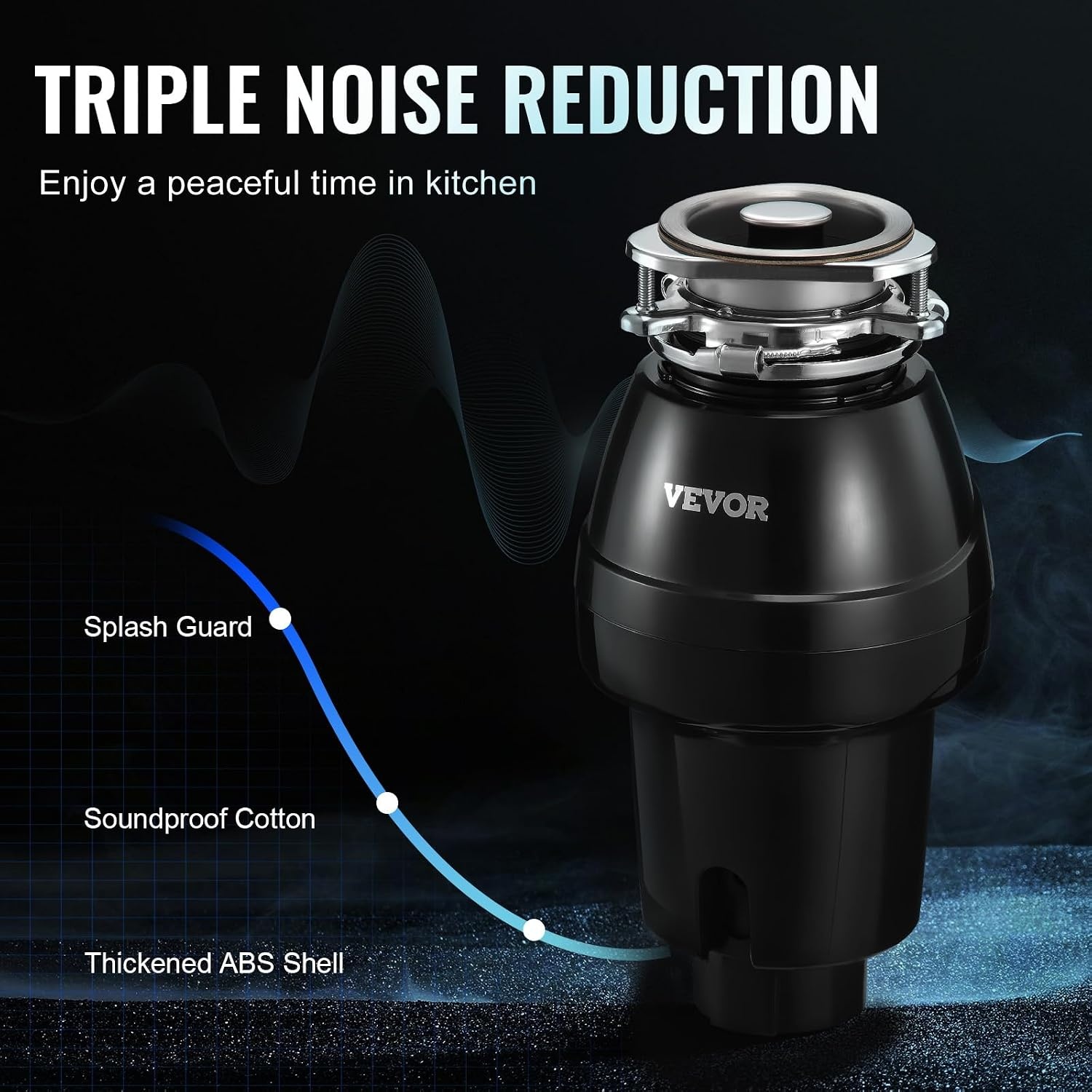 image:imageVEVOR Food Waste Garbage Disposal 34HP 1500RPM AC Motor Continuous Feed Kitchen Sink Garbage Disposer 3Bolt Mount Food Waste Grinding System with Splash Guard amp Power Cord for Kitchens12 HP 3450RPM