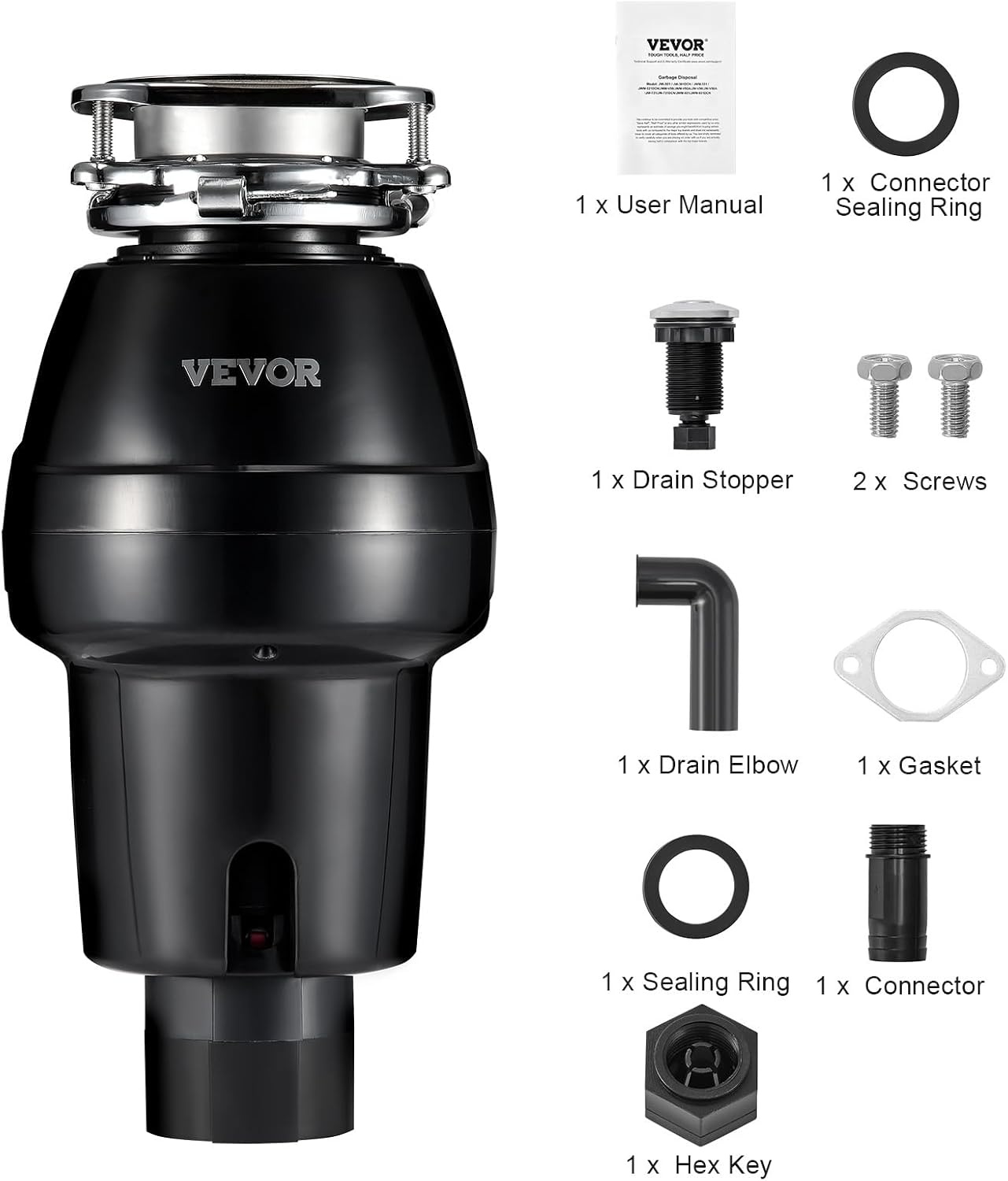 image:imageVEVOR Food Waste Garbage Disposal 34HP 1500RPM AC Motor Continuous Feed Kitchen Sink Garbage Disposer 3Bolt Mount Food Waste Grinding System with Splash Guard amp Power Cord for Kitchens34 HP 3260RPM