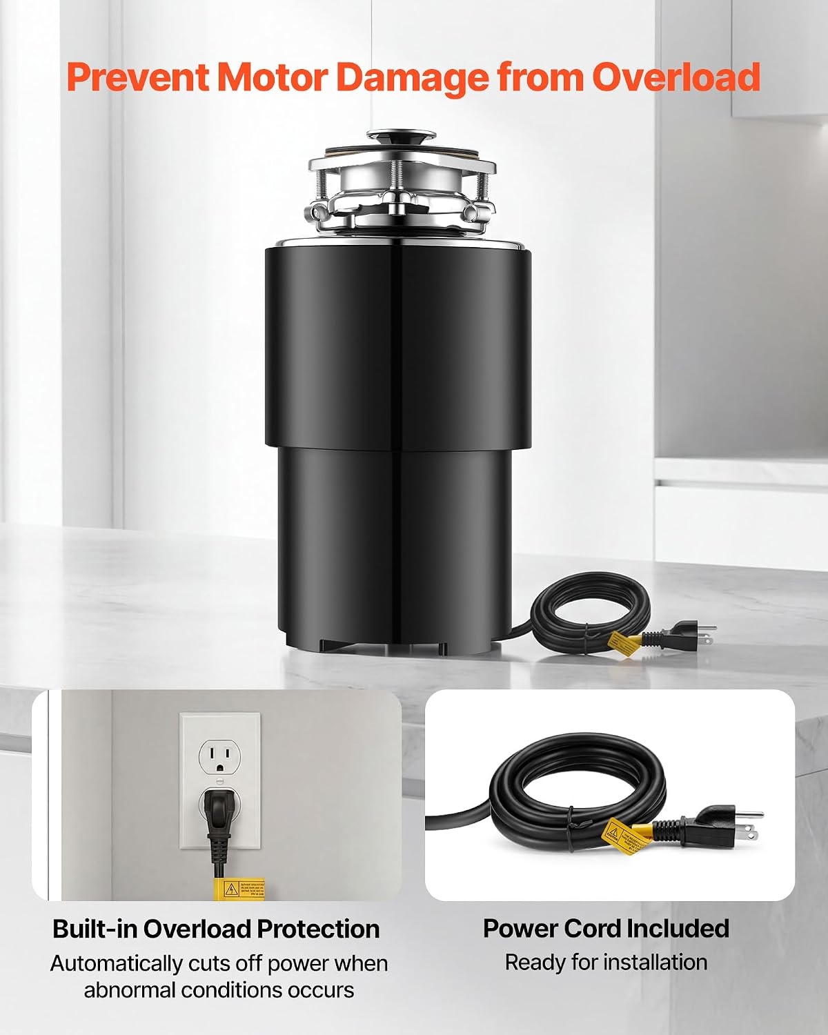 image:imageVEVOR Food Waste Garbage Disposal 34HP 1500RPM AC Motor Continuous Feed Kitchen Sink Garbage Disposer 3Bolt Mount Food Waste Grinding System with Splash Guard amp Power Cord for Kitchens34HP 1500RPM