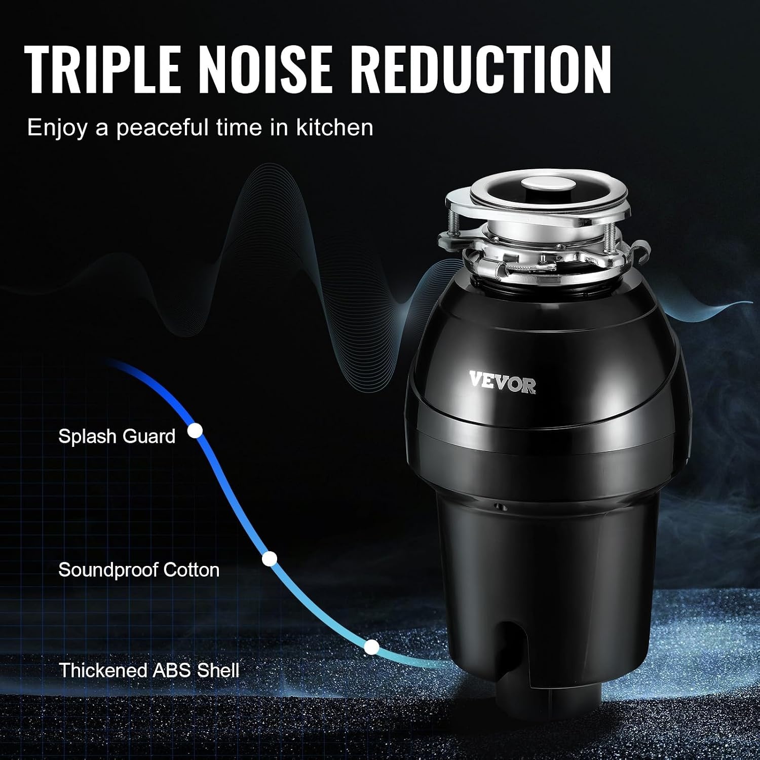 image:imageVEVOR Food Waste Garbage Disposal 34HP 1500RPM AC Motor Continuous Feed Kitchen Sink Garbage Disposer 3Bolt Mount Food Waste Grinding System with Splash Guard amp Power Cord for Kitchens125HP 3360RPM