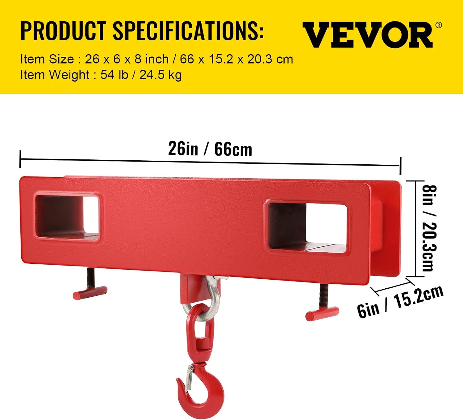 image:imageVEVOR Forklift Lifting Hook 4400lbs Capacity Forklift Lifting Hoist Red Forklift Mobile Crane with Swivel Hook and Two Large TScrews Hook Forklift Lifting Hoist Fork Lifting Attachment4400 LBS