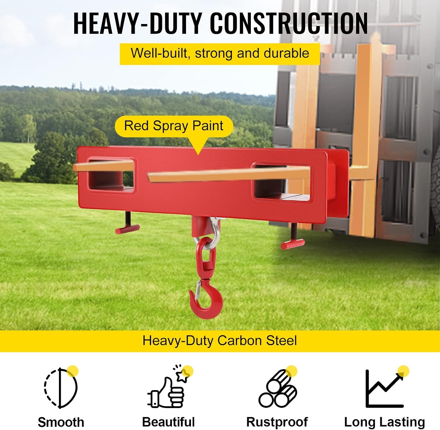 image:imageVEVOR Forklift Lifting Hook 4400lbs Capacity Forklift Lifting Hoist Red Forklift Mobile Crane with Swivel Hook and Two Large TScrews Hook Forklift Lifting Hoist Fork Lifting Attachment4400 LBS