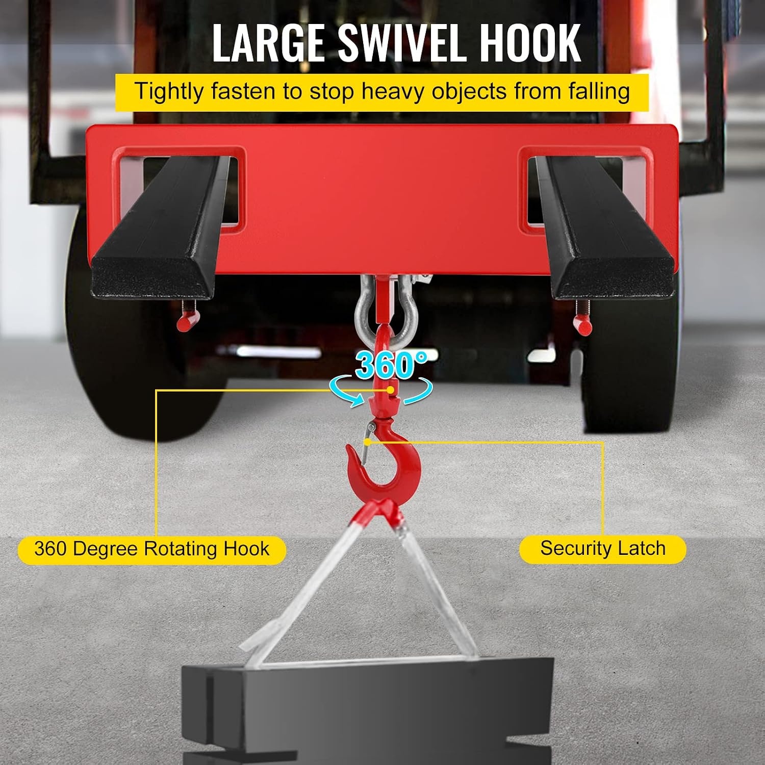 image:imageVEVOR Forklift Lifting Hook 4400lbs Capacity Forklift Lifting Hoist Red Forklift Mobile Crane with Swivel Hook and Two Large TScrews Hook Forklift Lifting Hoist Fork Lifting Attachment4400 LBS