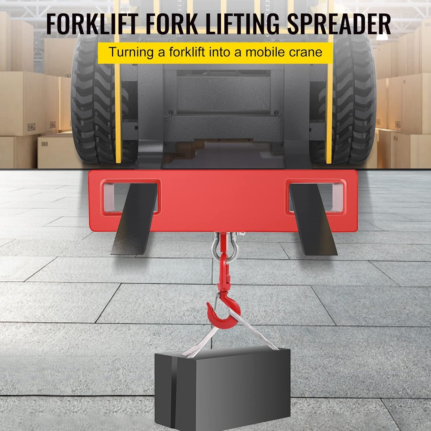 image:imageVEVOR Forklift Lifting Hook 4400lbs Capacity Forklift Lifting Hoist Red Forklift Mobile Crane with Swivel Hook and Two Large TScrews Hook Forklift Lifting Hoist Fork Lifting Attachment4400 LBS