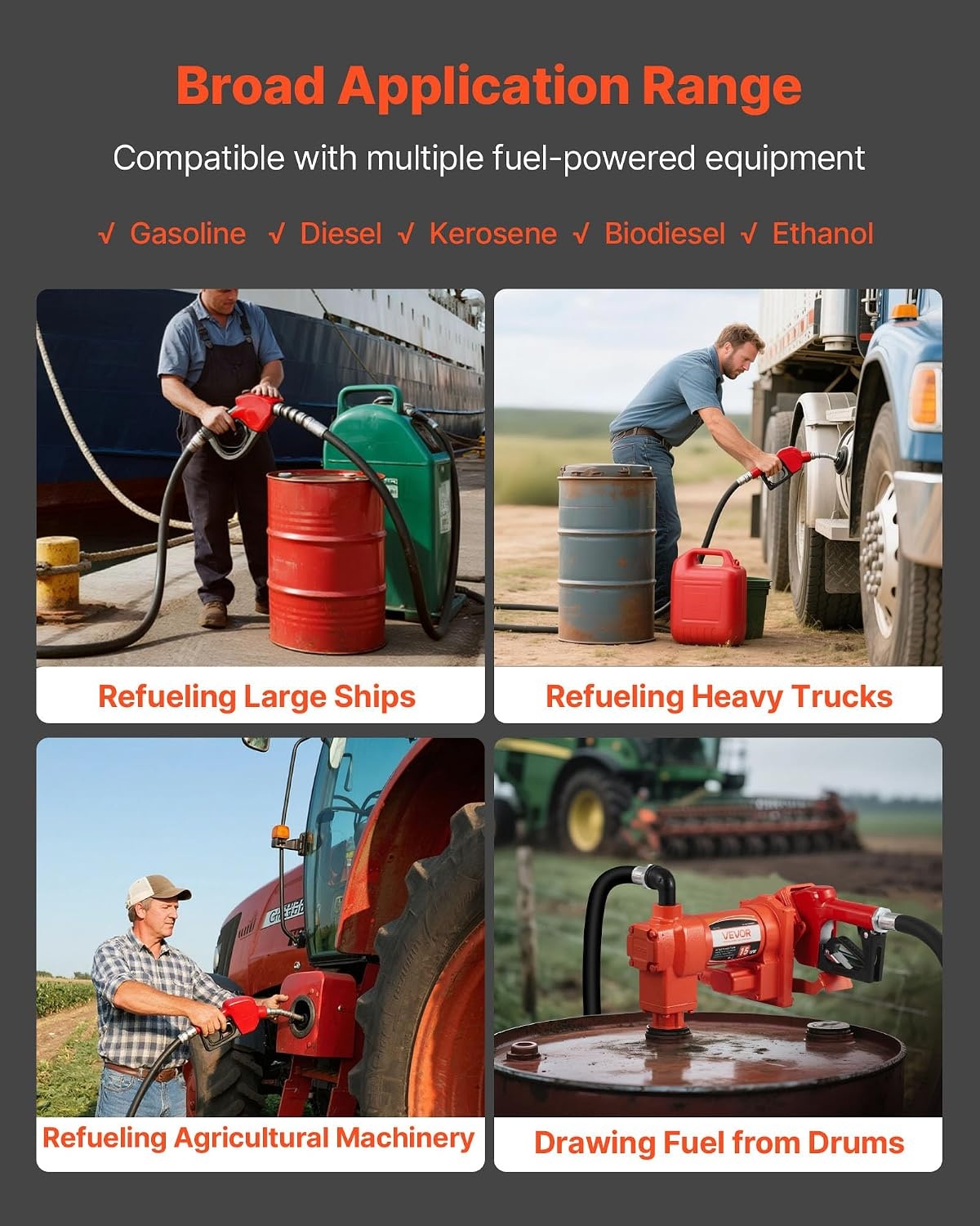 image:imageVEVOR Fuel Transfer Pump 110V 15 GPM 57 Lmin AC Electric Oil Transfer Pump 8 ft24 m Max Suction Lift 37 ft1128 m Max Lift Overheat Protection for Gasoline Diesel Kerosene Biodiesel Ethanol110V 15GPM with Accessories