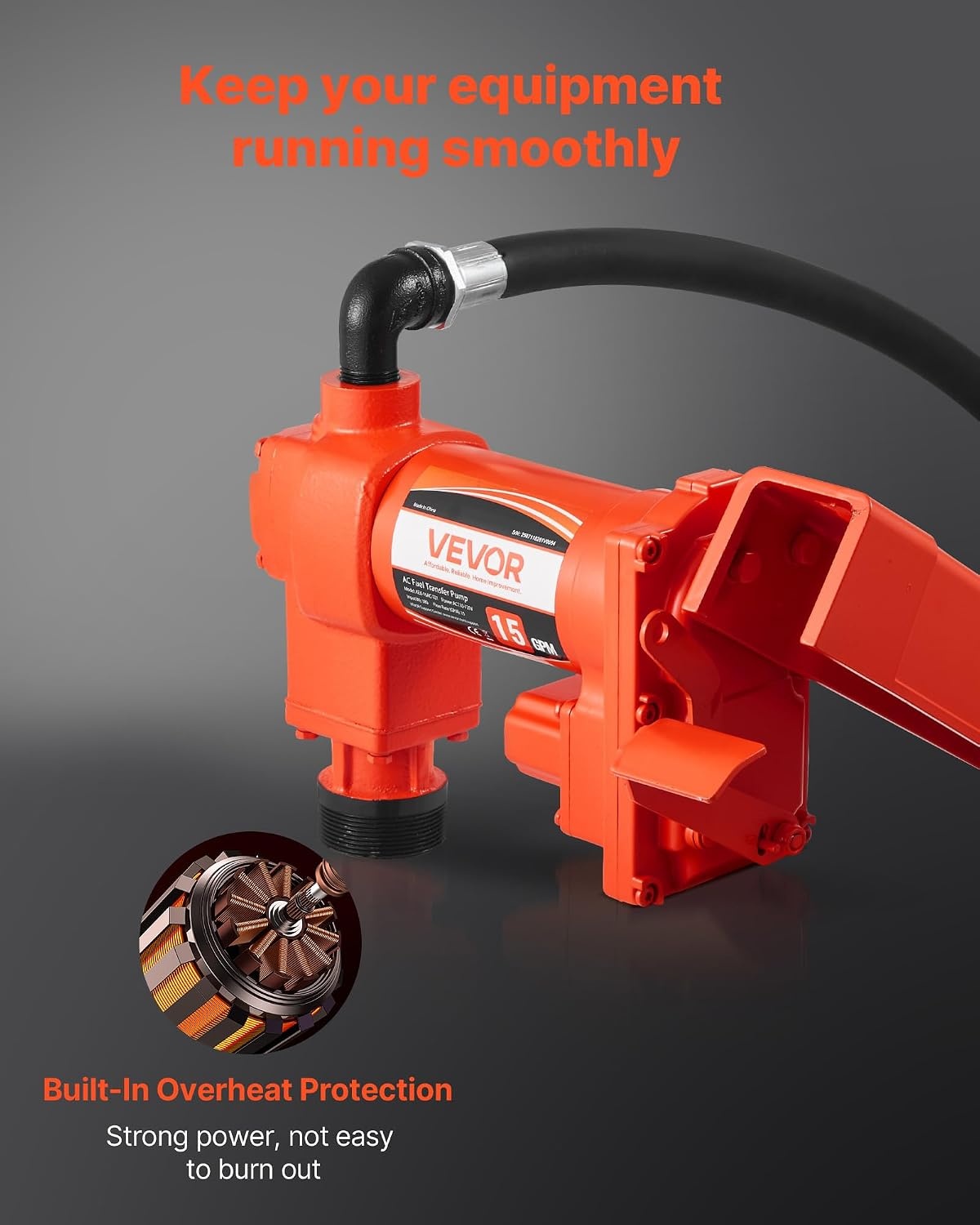 image:imageVEVOR Fuel Transfer Pump 110V 15 GPM 57 Lmin AC Electric Oil Transfer Pump 8 ft24 m Max Suction Lift 37 ft1128 m Max Lift Overheat Protection for Gasoline Diesel Kerosene Biodiesel Ethanol110V 15GPM without Accessories