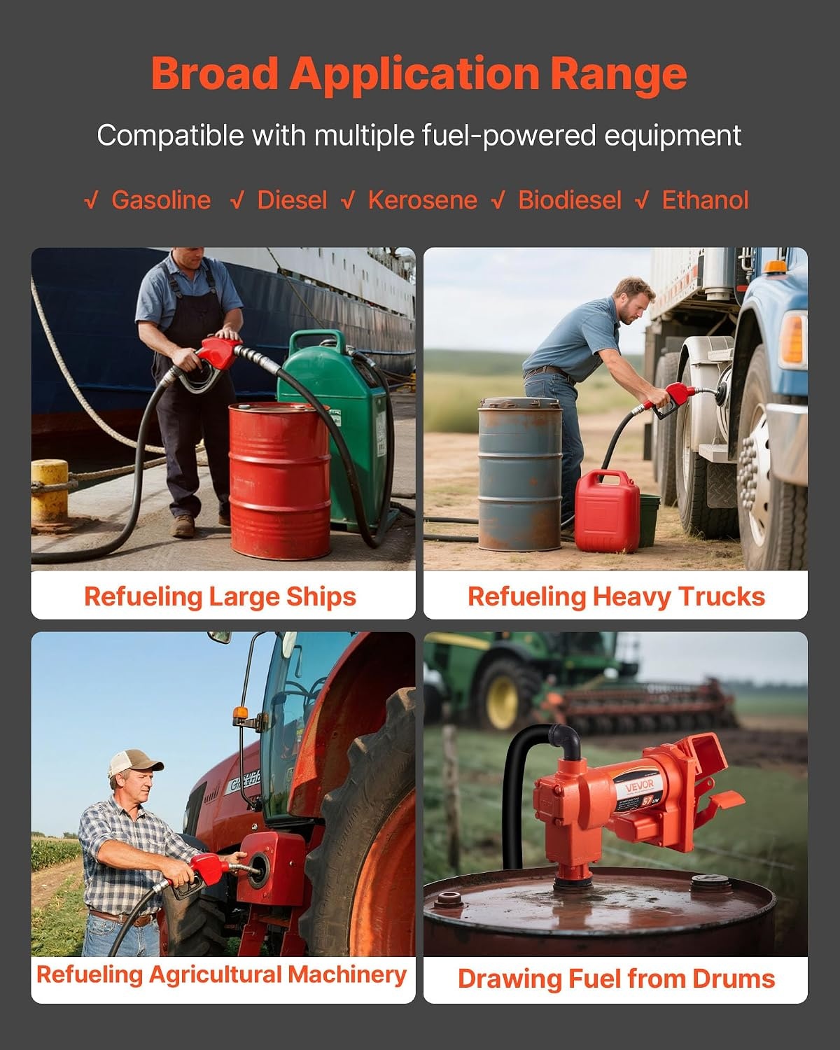 image:imageVEVOR Fuel Transfer Pump 110V 15 GPM 57 Lmin AC Electric Oil Transfer Pump 8 ft24 m Max Suction Lift 37 ft1128 m Max Lift Overheat Protection for Gasoline Diesel Kerosene Biodiesel Ethanol110V 15GPM without Accessories