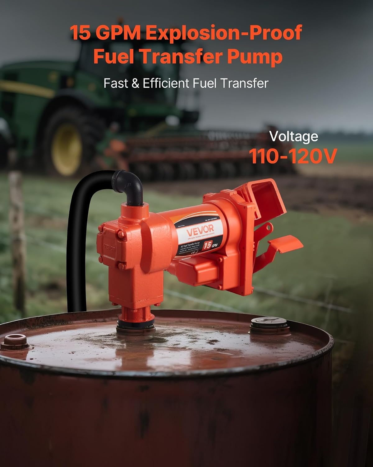 image:imageVEVOR Fuel Transfer Pump 110V 15 GPM 57 Lmin AC Electric Oil Transfer Pump 8 ft24 m Max Suction Lift 37 ft1128 m Max Lift Overheat Protection for Gasoline Diesel Kerosene Biodiesel Ethanol110V 15GPM without Accessories