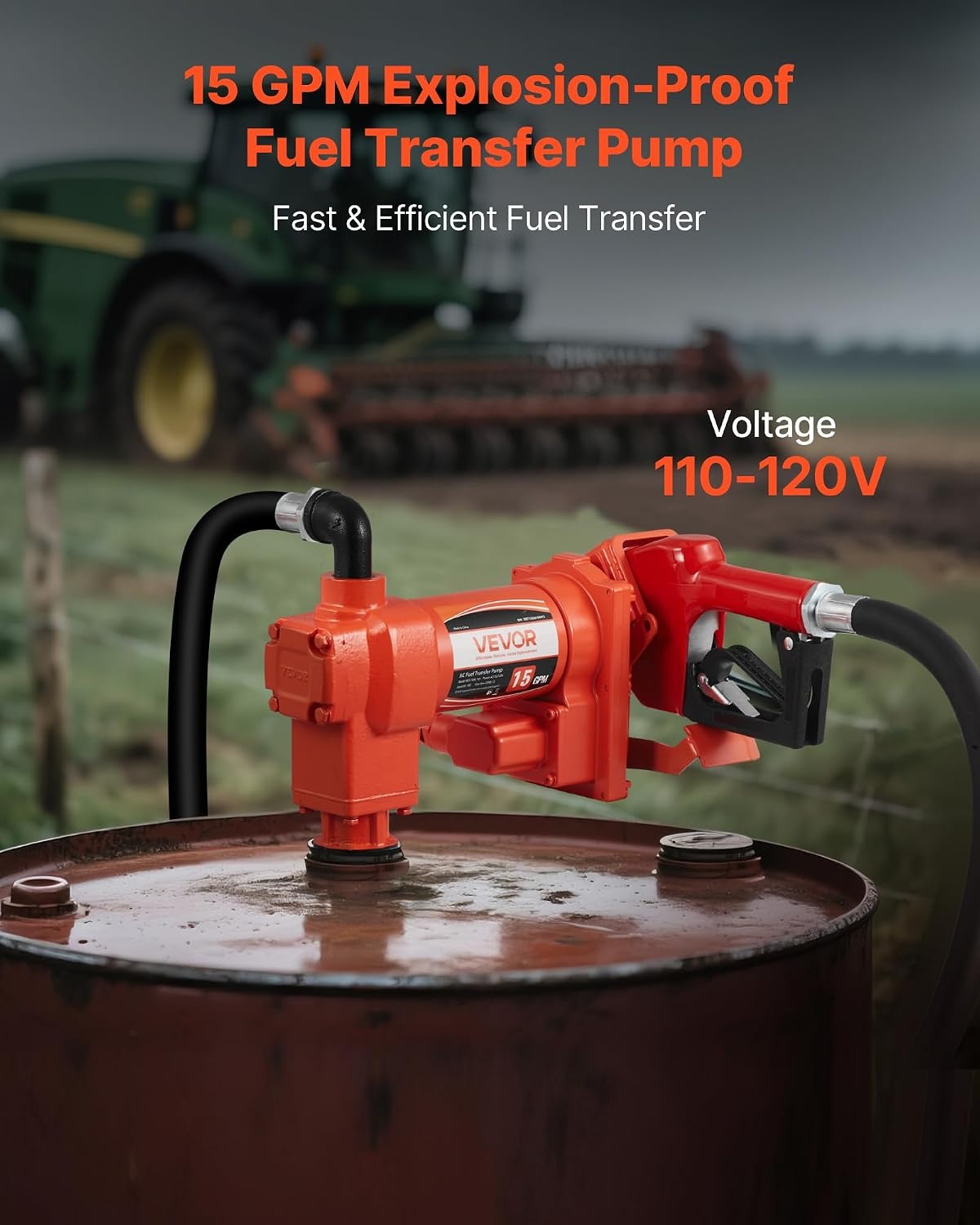 image:imageVEVOR Fuel Transfer Pump 110V 15 GPM 57 Lmin AC Electric Oil Transfer Pump 8 ft24 m Max Suction Lift 37 ft1128 m Max Lift Overheat Protection for Gasoline Diesel Kerosene Biodiesel Ethanol110V 15GPM with Accessories
