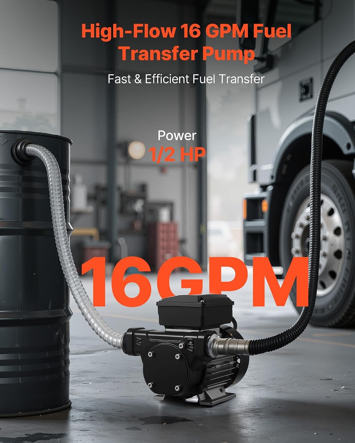 image:imageVEVOR Fuel Transfer Pump 110V 16 GPM 60 Lmin AC Electric Oil Transfer Pump for Diesel Kerosene Biodiesel with Auto Fuel Nozzle amp 2 Hoses 45 ft137 m Max Lift for Vehicles Construction Sites