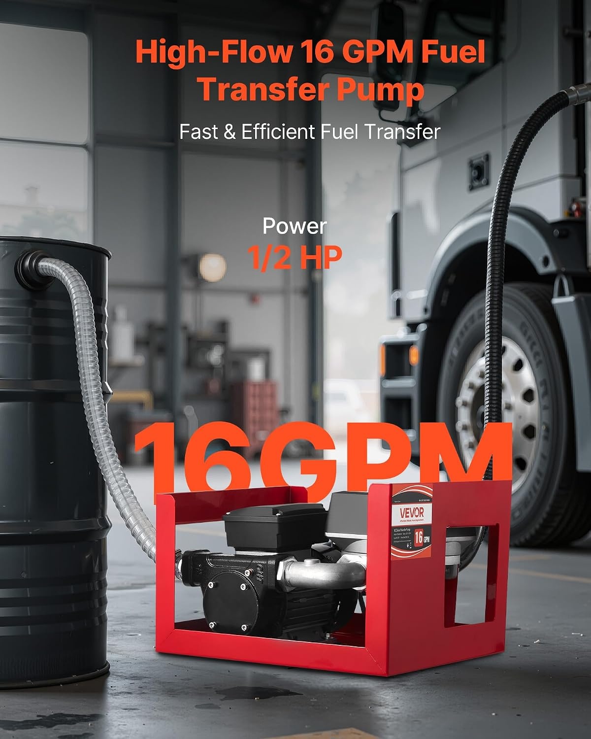 image:imageVEVOR Fuel Transfer Pump 110V 16 GPM 60 Lmin AC Electric Oil Transfer Pump for Diesel Kerosene Biodiesel with Meter Auto Fuel Nozzle amp 2 Hoses 45 ft137 m Lift for Vehicles Construction Sites