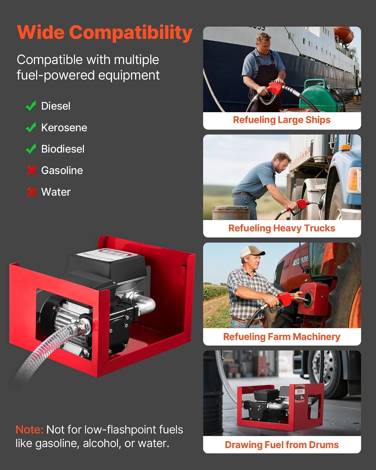 image:imageVEVOR Fuel Transfer Pump 110V 16 GPM 60 Lmin AC Electric Oil Transfer Pump for Diesel Kerosene Biodiesel with Meter Auto Fuel Nozzle amp 2 Hoses 45 ft137 m Lift for Vehicles Construction Sites
