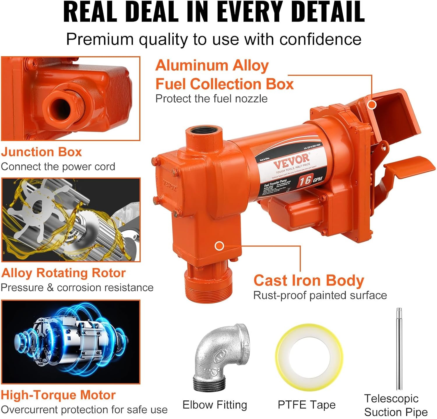 image:imageVEVOR Fuel Transfer Pump 12V DC 20 GPM 14 HP Gasoline Extractor Pump with Automatic Nozzle Discharge Hose amp Suction Pipe for Gasoline Diesel Kerosene Ethanol amp Methanol Blends and Biodiesel12V 16GPM with Accessories