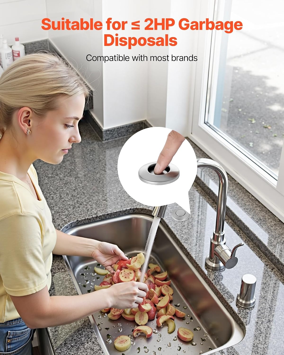image:imageVEVOR Garbage Disposal Air Switch Kit 25 Sink Top Air Switch for Food Waste Disposal Brushed Silver Stainless Steel ONOFF Air Button for Waste Disposer Suitable for Stainless Steel CountertopsBrushed Silver