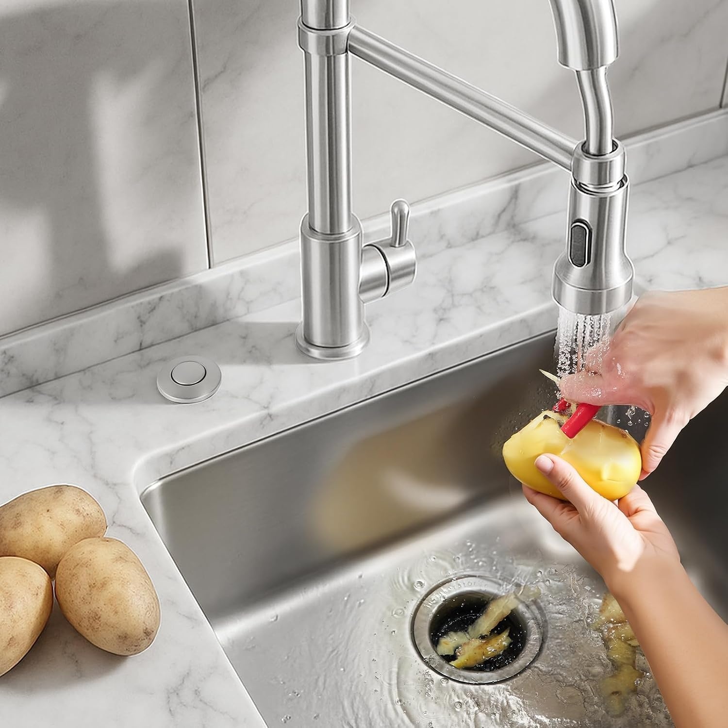 image:imageVEVOR Garbage Disposal Air Switch Kit 25 Sink Top Air Switch for Food Waste Disposal Brushed Silver Stainless Steel ONOFF Air Button for Waste Disposer Suitable for Stainless Steel CountertopsBrushed Silver