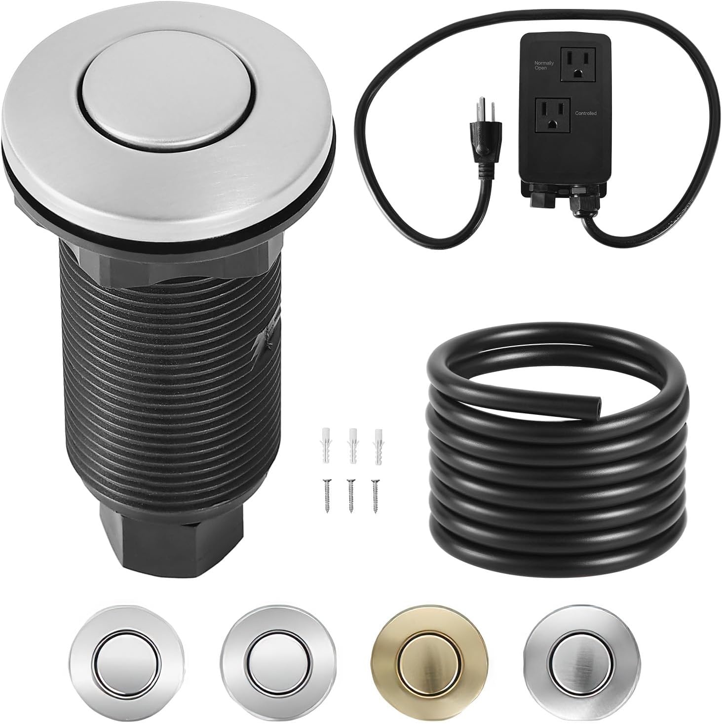 image:imageVEVOR Garbage Disposal Air Switch Kit 25 Sink Top Air Switch for Food Waste Disposal Brushed Silver Stainless Steel ONOFF Air Button for Waste Disposer Suitable for Stainless Steel CountertopsBrushed Silver