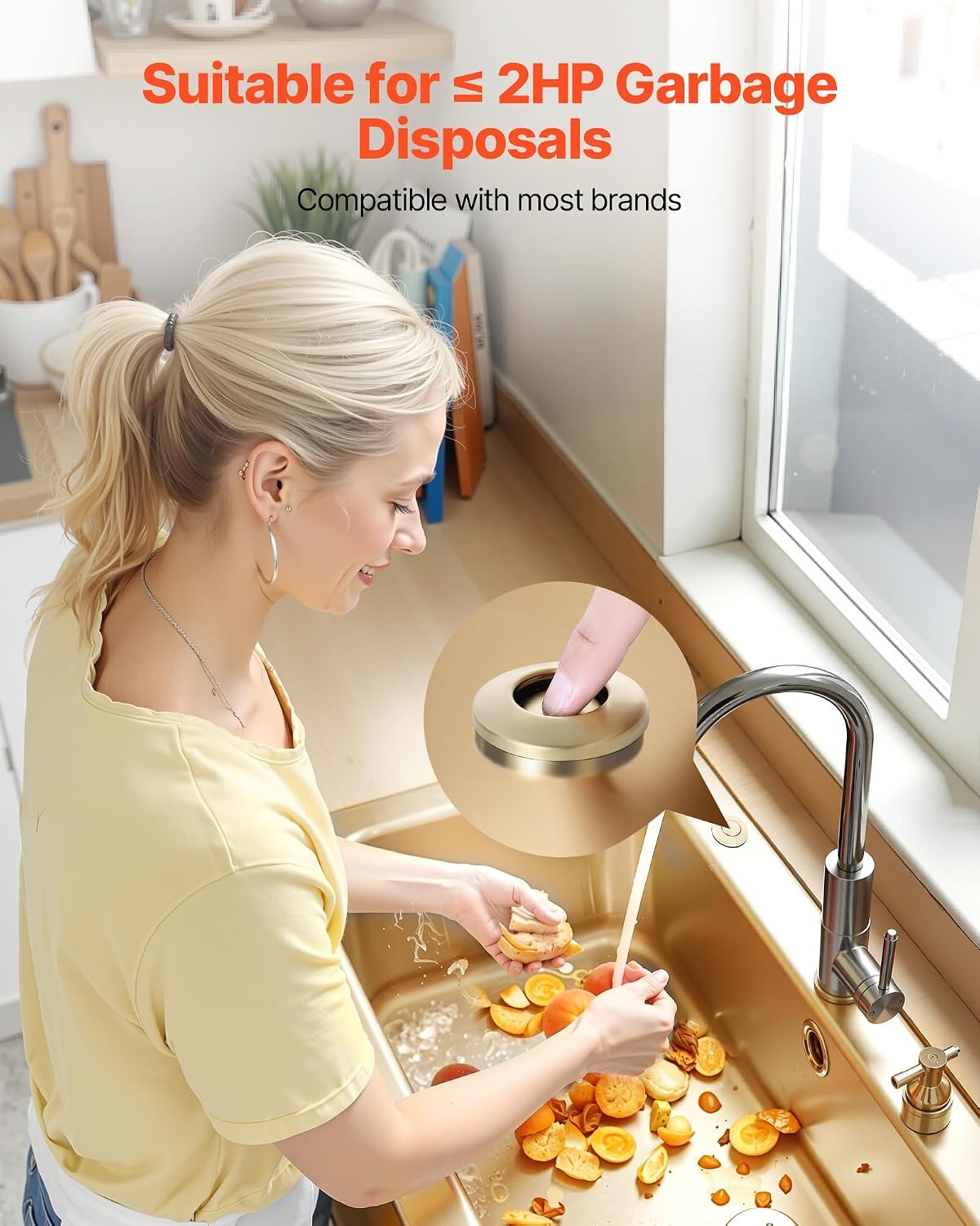 image:imageVEVOR Garbage Disposal Air Switch Kit 25 Sink Top Air Switch for Food Waste Disposal Brushed Silver Stainless Steel ONOFF Air Button for Waste Disposer Suitable for Stainless Steel CountertopsBrushed Gold