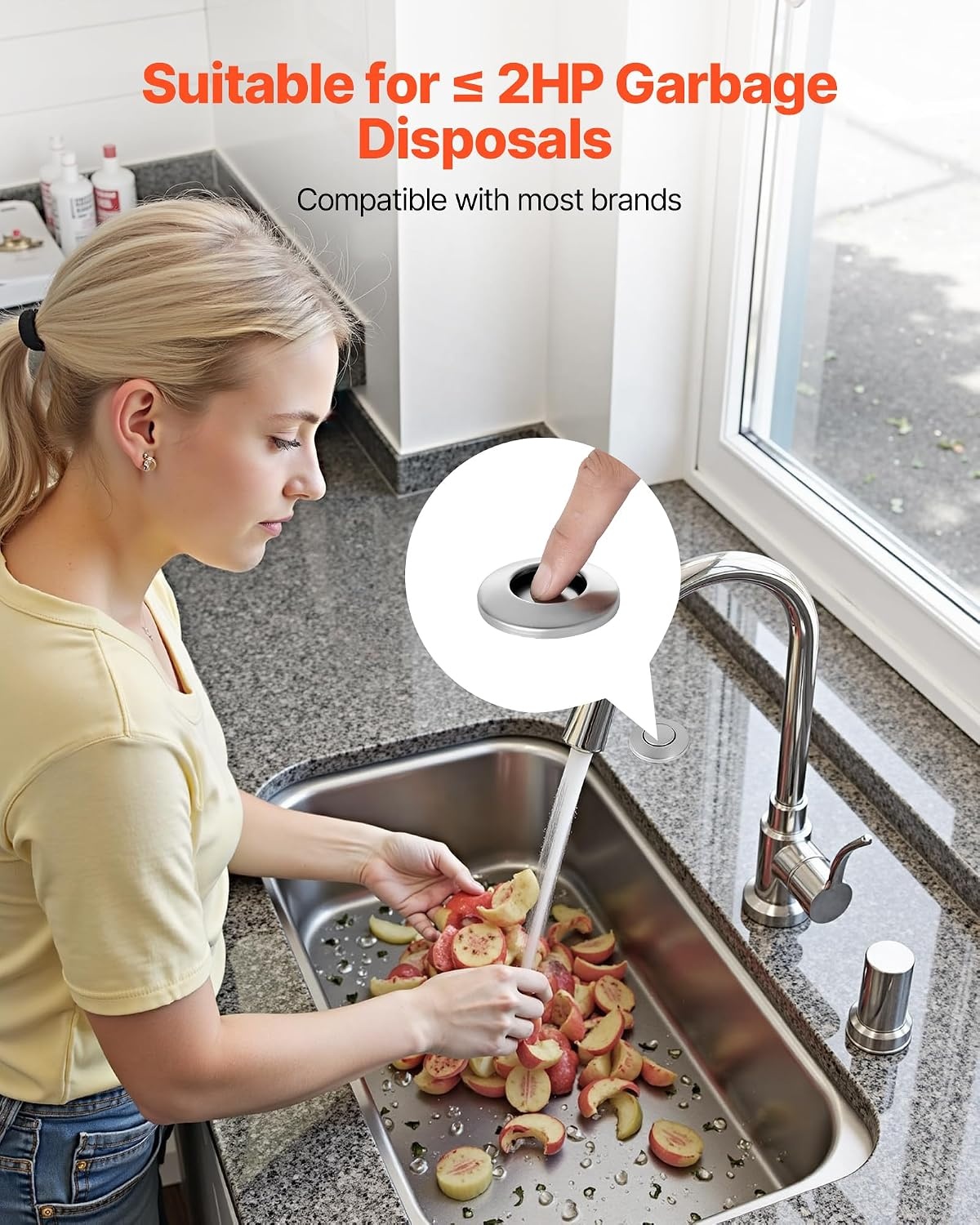 image:imageVEVOR Garbage Disposal Air Switch Kit 25 Sink Top Air Switch for Food Waste Disposal Brushed Silver Stainless Steel ONOFF Air Button for Waste Disposer Suitable for Stainless Steel CountertopsBrushed Silver