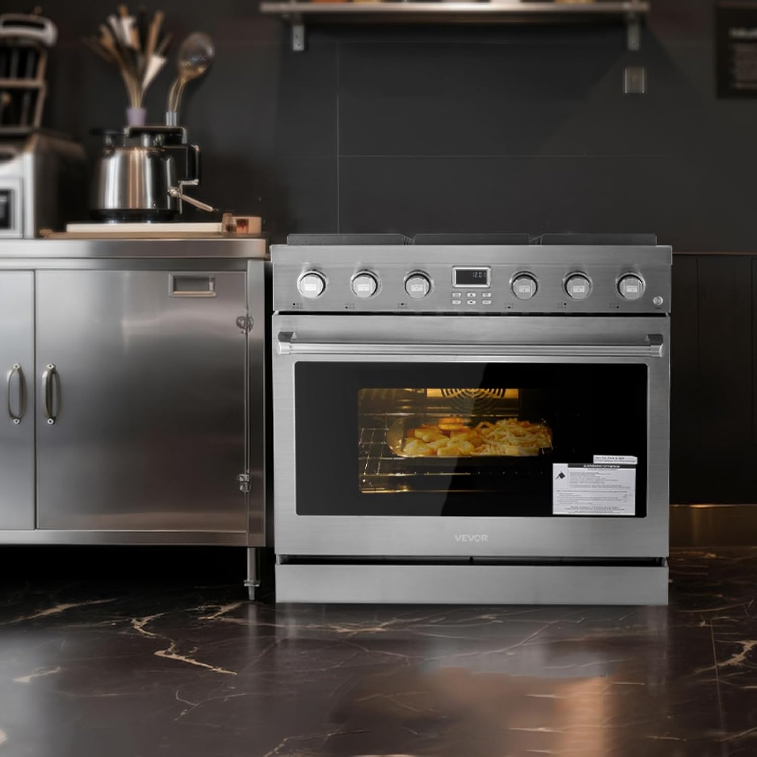 image:imageVEVOR Gas Range Oven 36 Inches Width Freestanding Stainless Steel Stove and Oven with 6 Sealed Cooktop Burners Easy Reach Racks Halogen Light 60 Cu Ft Capacity for Home Apartment Kitchen36 Inches Width6 Burners6 Cu FtOven