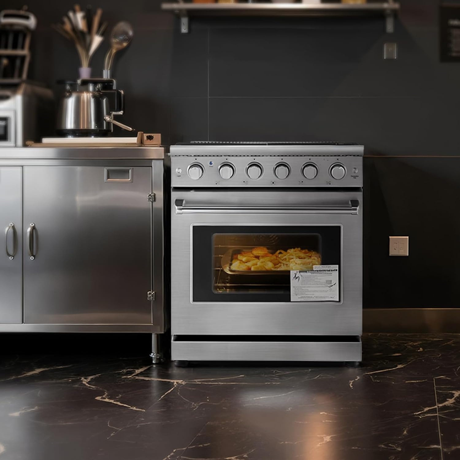 image:imageVEVOR Gas Range Oven 36 Inches Width Freestanding Stainless Steel Stove and Oven with 6 Sealed Cooktop Burners Easy Reach Racks Halogen Light 60 Cu Ft Capacity for Home Apartment Kitchen30 Inches Width5 Burners48 Cu FtOven