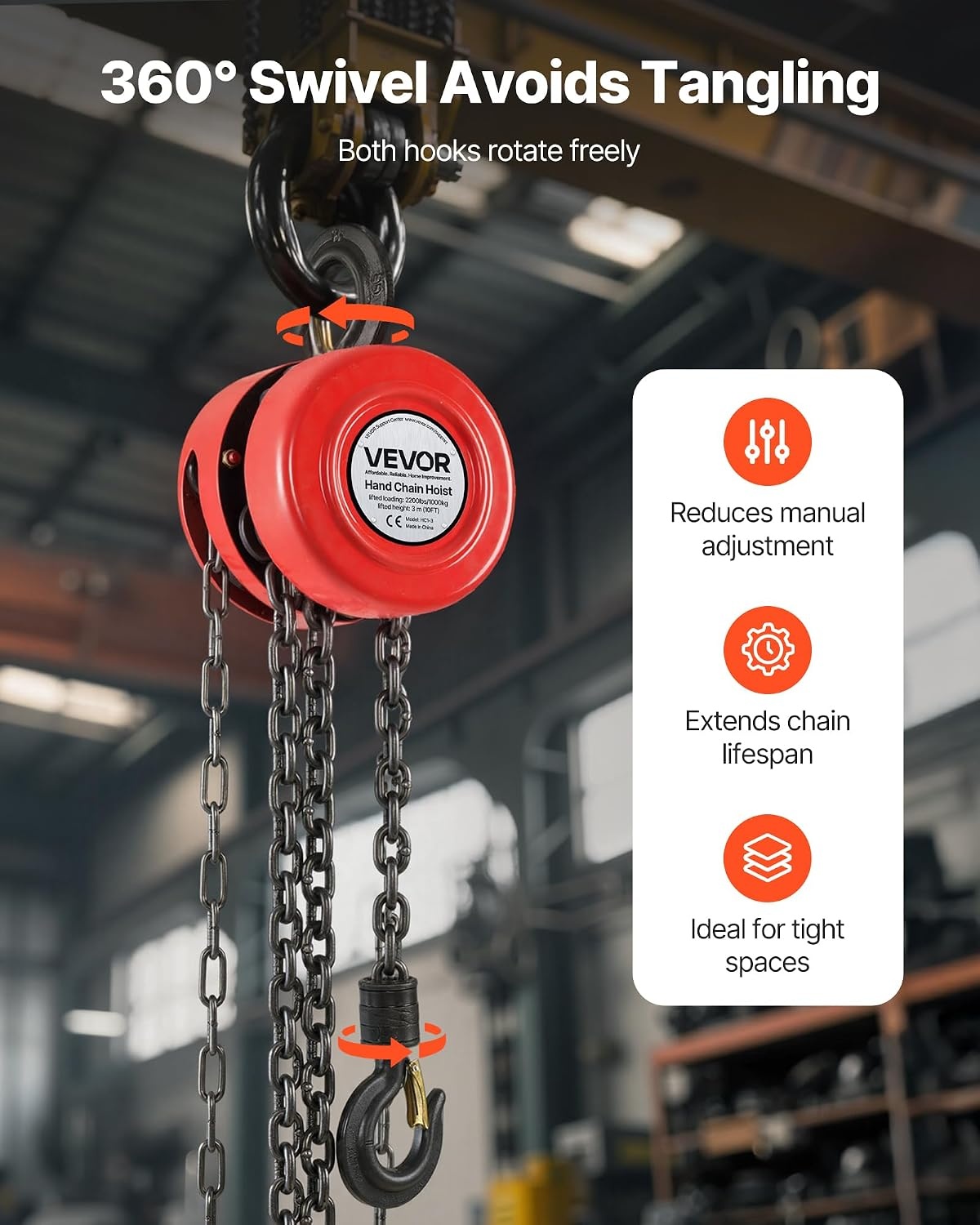 image:imageVEVOR Hand Chain Hoist 1 Ton 2200 lbs Capacity Manual Chain Block with Upgrade G70 Galvanized Chain 10 ft Lifting Height Heavy Duty Pulley Hoist for Garage Warehouse Automotive Machinery RedRed