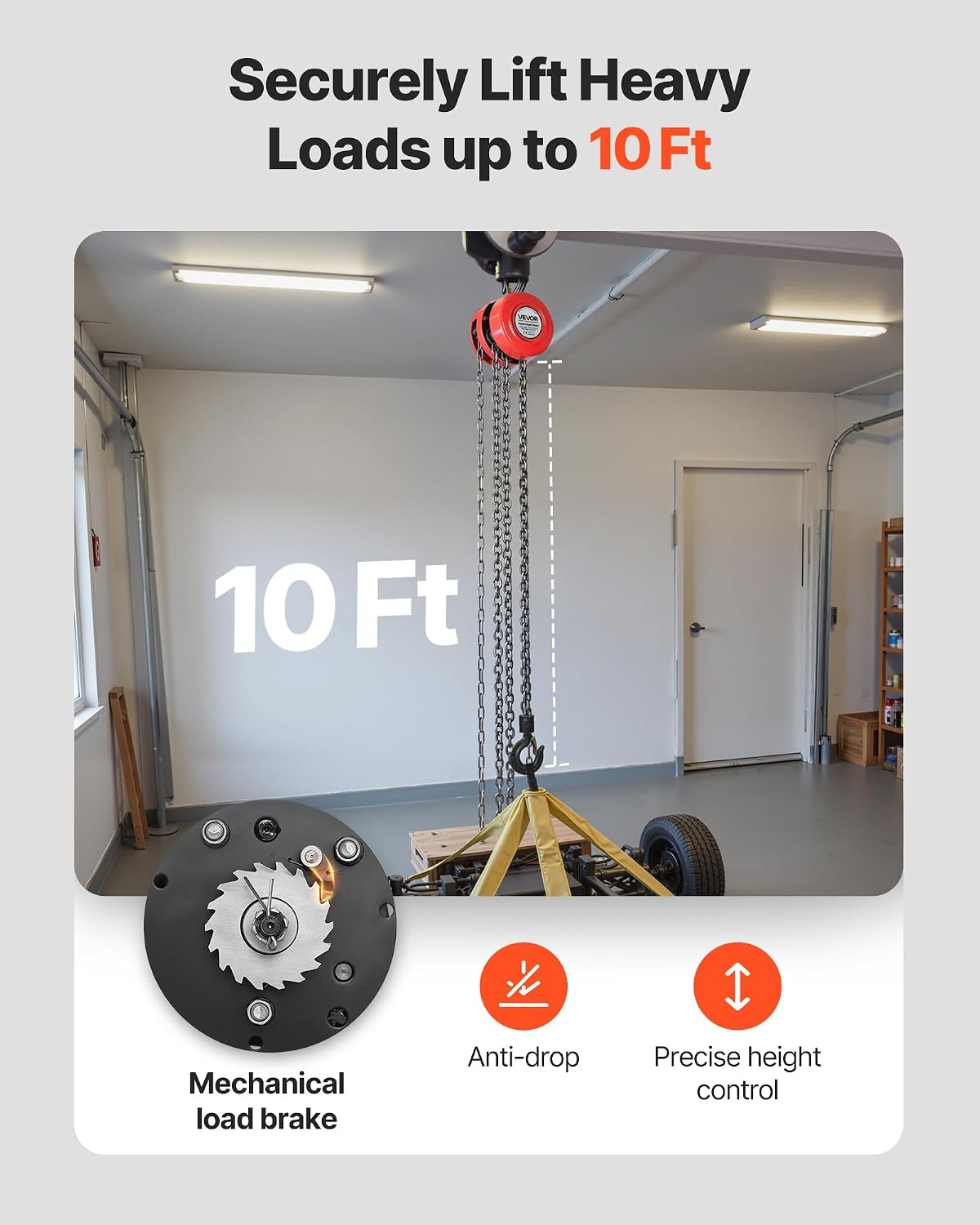 image:imageVEVOR Hand Chain Hoist 1 Ton 2200 lbs Capacity Manual Chain Block with Upgrade G70 Galvanized Chain 10 ft Lifting Height Heavy Duty Pulley Hoist for Garage Warehouse Automotive Machinery RedRed