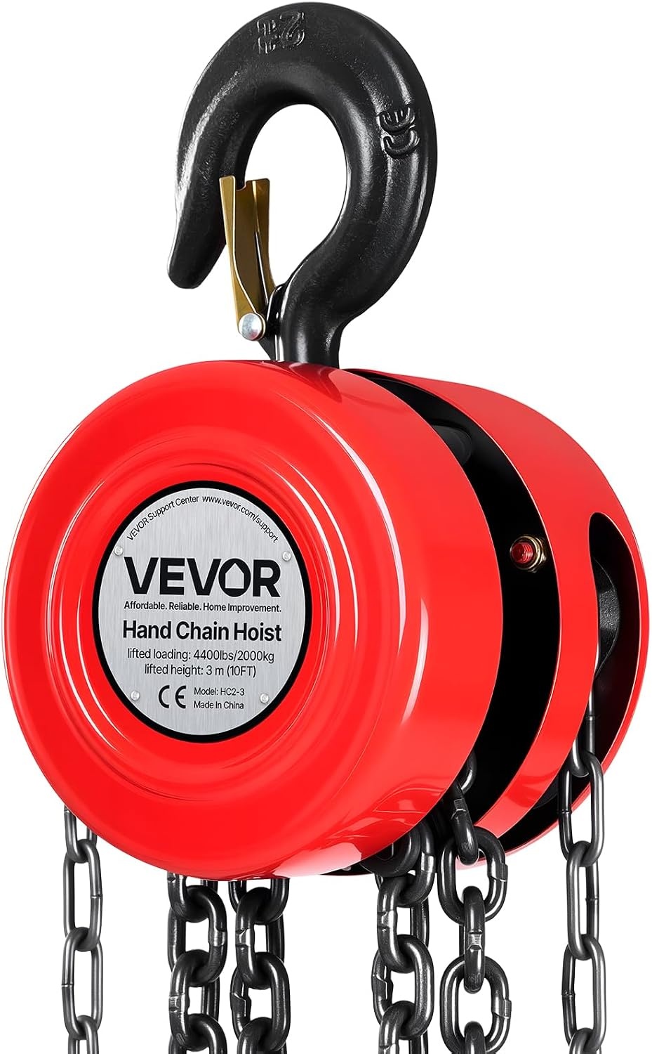 image:imageVEVOR Hand Chain Hoist 1 Ton 2200 lbs Capacity Manual Chain Block with Upgrade G70 Galvanized Chain 10 ft Lifting Height Heavy Duty Pulley Hoist for Garage Warehouse Automotive Machinery RedRed