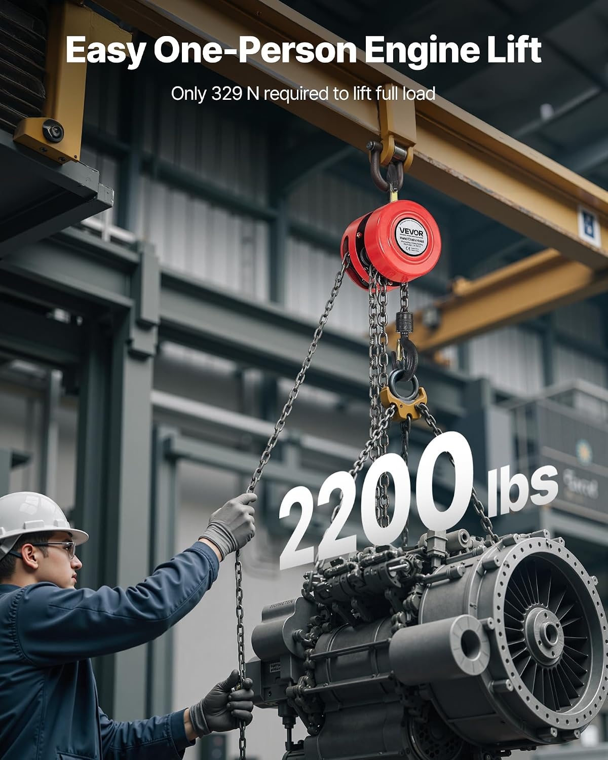 image:imageVEVOR Hand Chain Hoist 1 Ton 2200 lbs Capacity Manual Chain Block with Upgrade G70 Galvanized Chain 10 ft Lifting Height Heavy Duty Pulley Hoist for Garage Warehouse Automotive Machinery RedRed