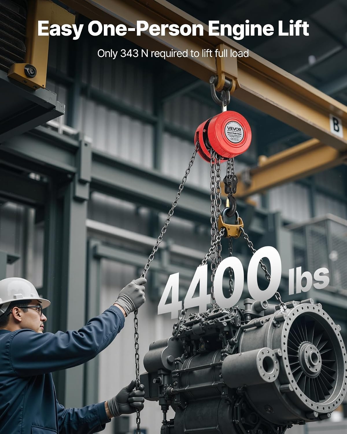 image:imageVEVOR Hand Chain Hoist 1 Ton 2200 lbs Capacity Manual Chain Block with Upgrade G70 Galvanized Chain 10 ft Lifting Height Heavy Duty Pulley Hoist for Garage Warehouse Automotive Machinery RedRed