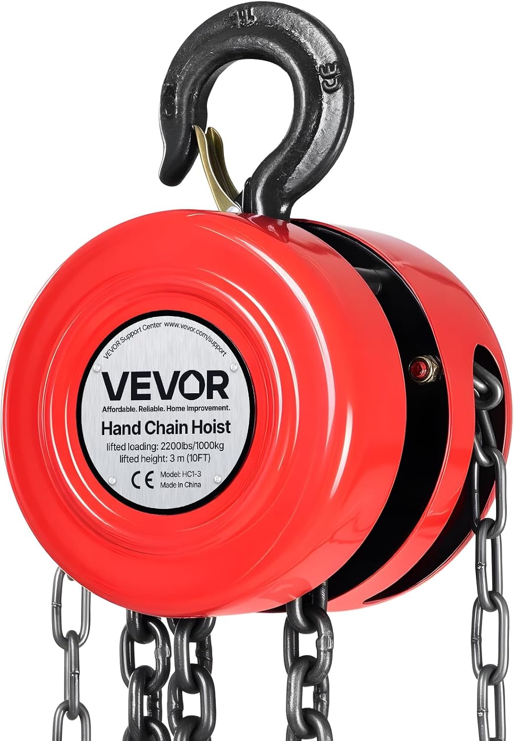 image:imageVEVOR Hand Chain Hoist 1 Ton 2200 lbs Capacity Manual Chain Block with Upgrade G70 Galvanized Chain 10 ft Lifting Height Heavy Duty Pulley Hoist for Garage Warehouse Automotive Machinery RedRed