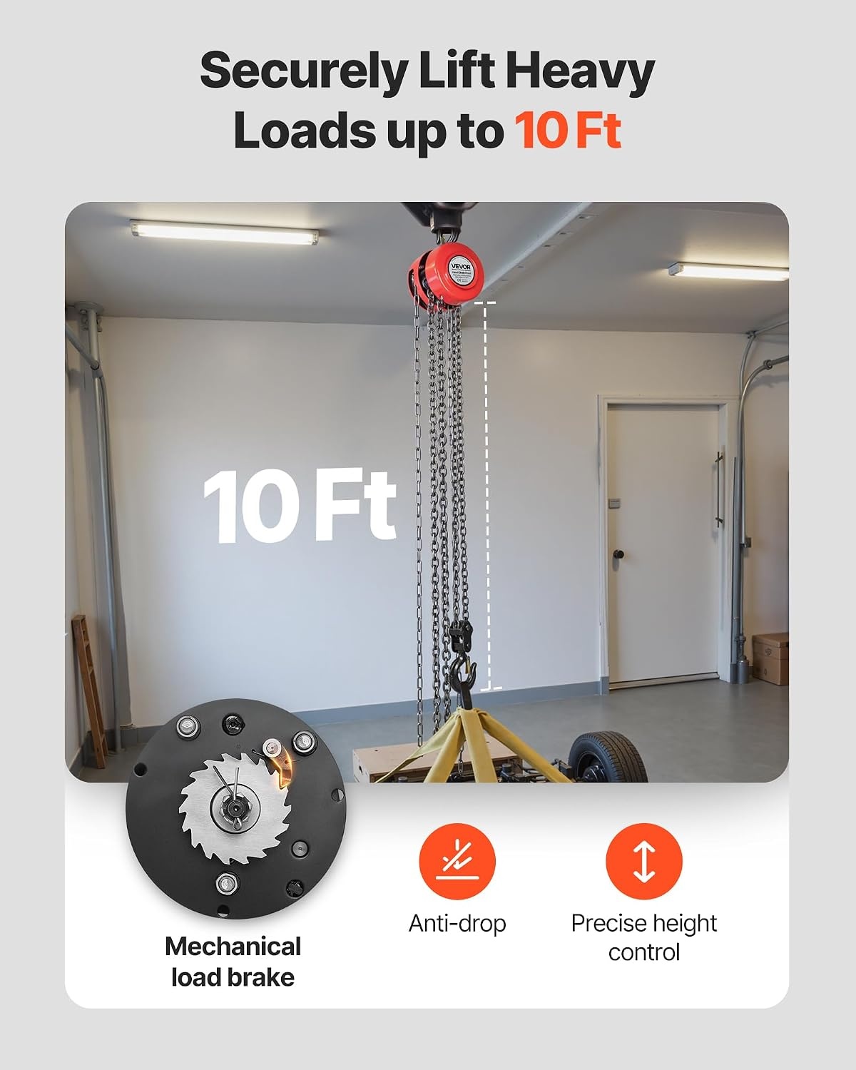 image:imageVEVOR Hand Chain Hoist 1 Ton 2200 lbs Capacity Manual Chain Block with Upgrade G70 Galvanized Chain 10 ft Lifting Height Heavy Duty Pulley Hoist for Garage Warehouse Automotive Machinery RedRed