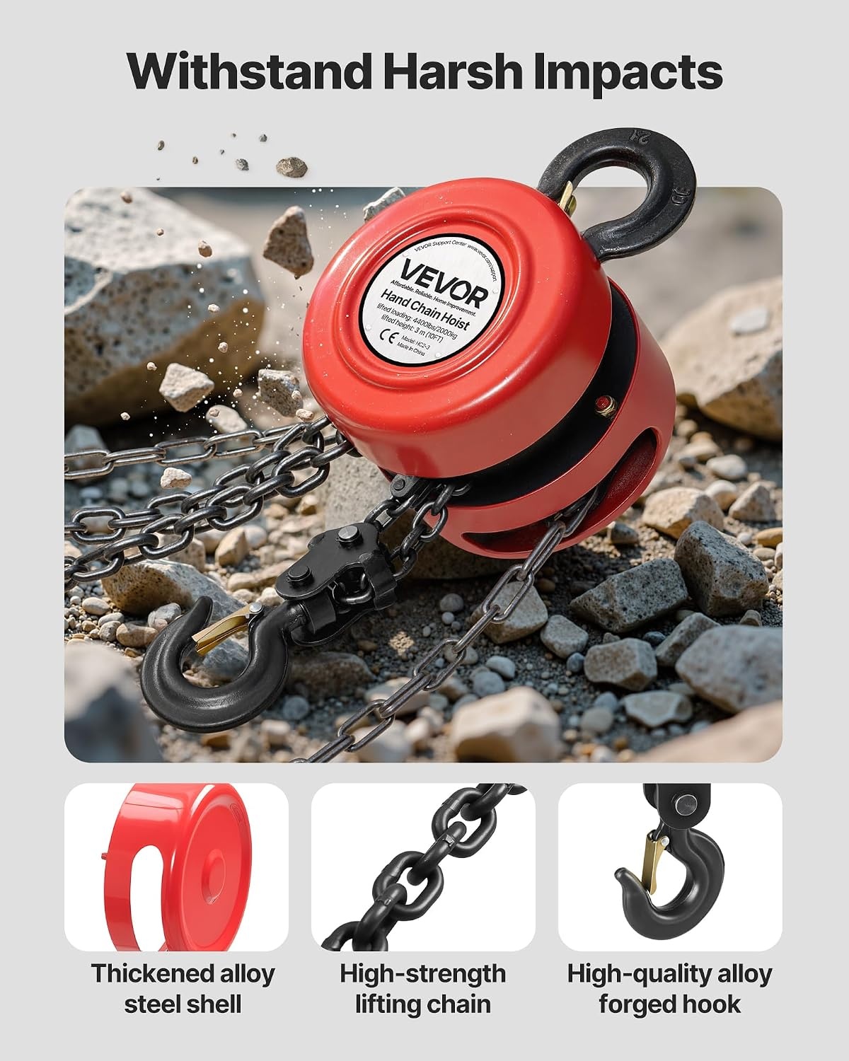 image:imageVEVOR Hand Chain Hoist 1 Ton 2200 lbs Capacity Manual Chain Block with Upgrade G70 Galvanized Chain 10 ft Lifting Height Heavy Duty Pulley Hoist for Garage Warehouse Automotive Machinery RedRed